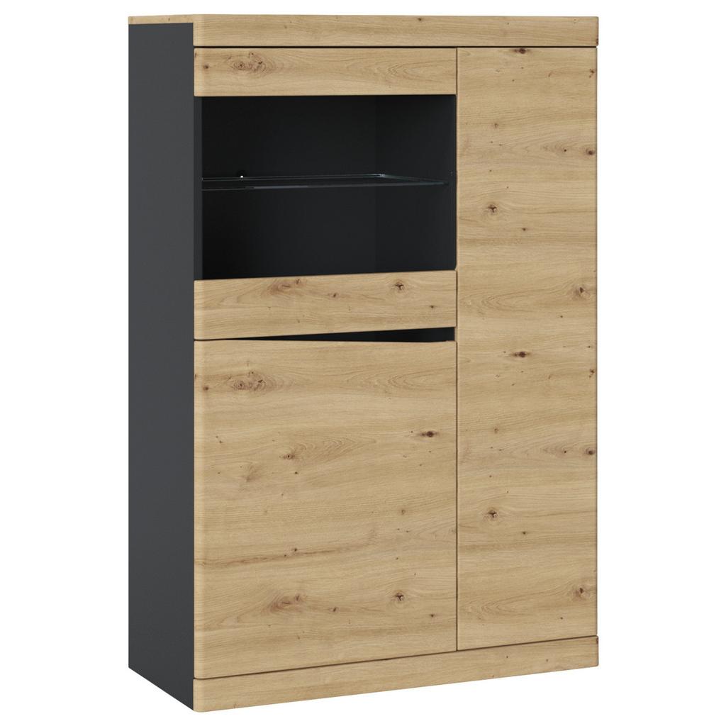 Vitrine Turino Eiche Artisan Anthrazit B: 86 cm