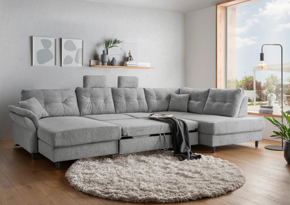 Wohnlandschaft Brizzini Silberfarben U: 176x338x206 Cm - Silberfarben/Schwarz, MODERN, Textil (176/338/206cm) - Livetastic