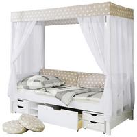 Posteľ s nebesami LINO záves béžovo-biely - biela/béžová, Modern, drevo (90/200cm) - Livetastic