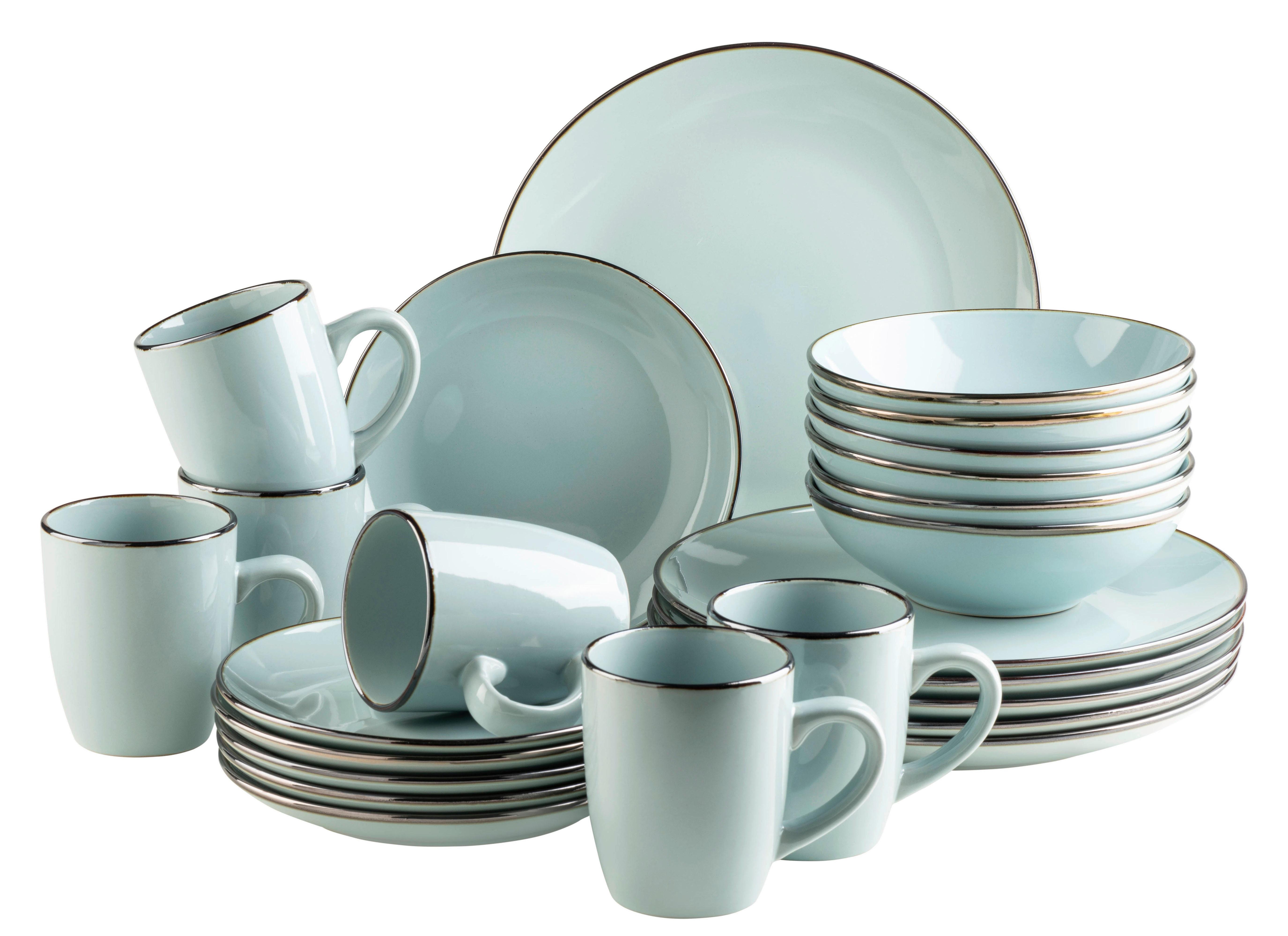 Kombiservice Metallic Rim 6 Personen Mintgrün 24-Teilig - Mintgrün, Basics, Keramik - Mäser