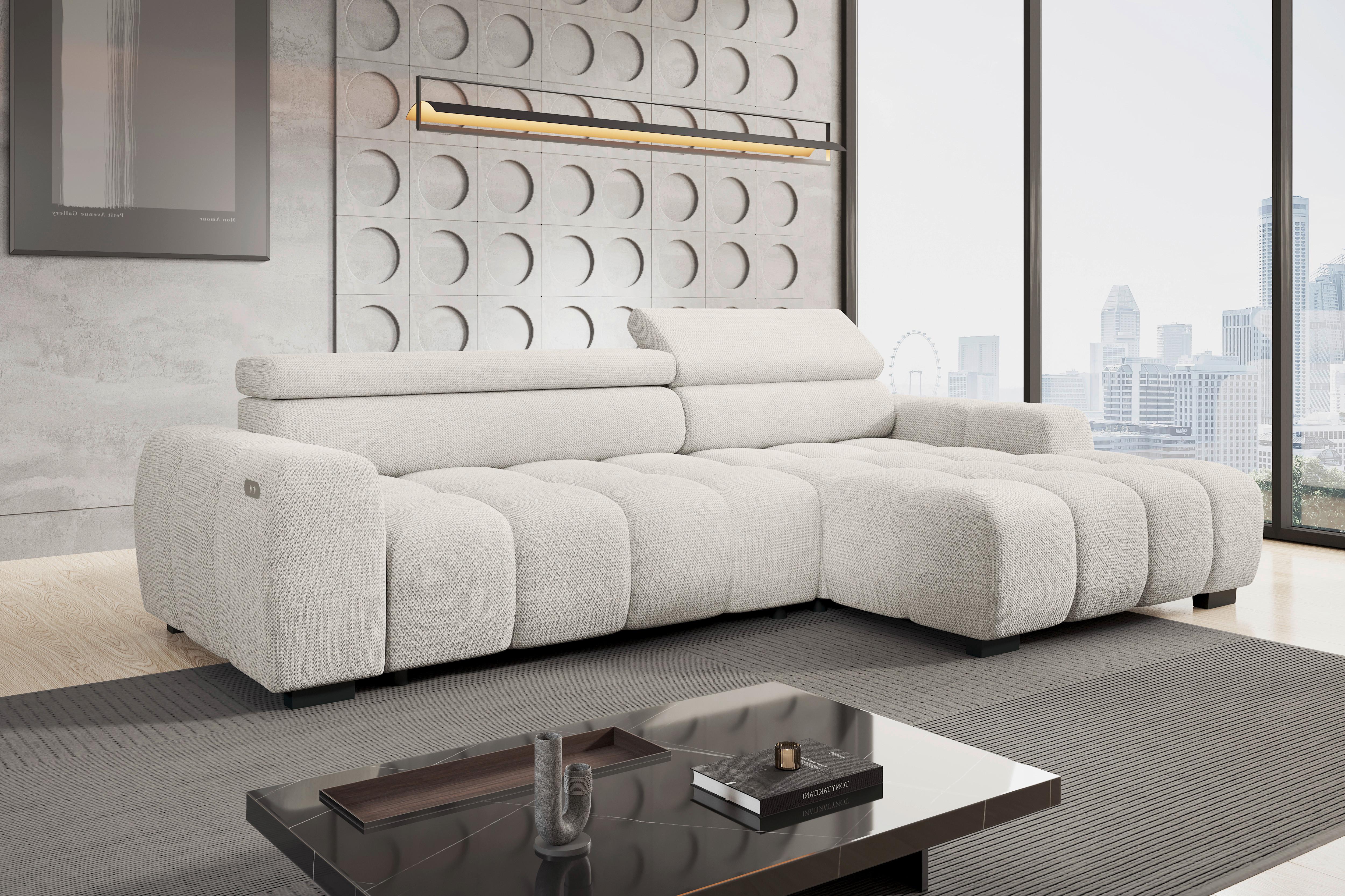Ecksofa Fargo S Greige, B: 285 cm - Greige/Schwarz, Trend, Textil (285/168cm)