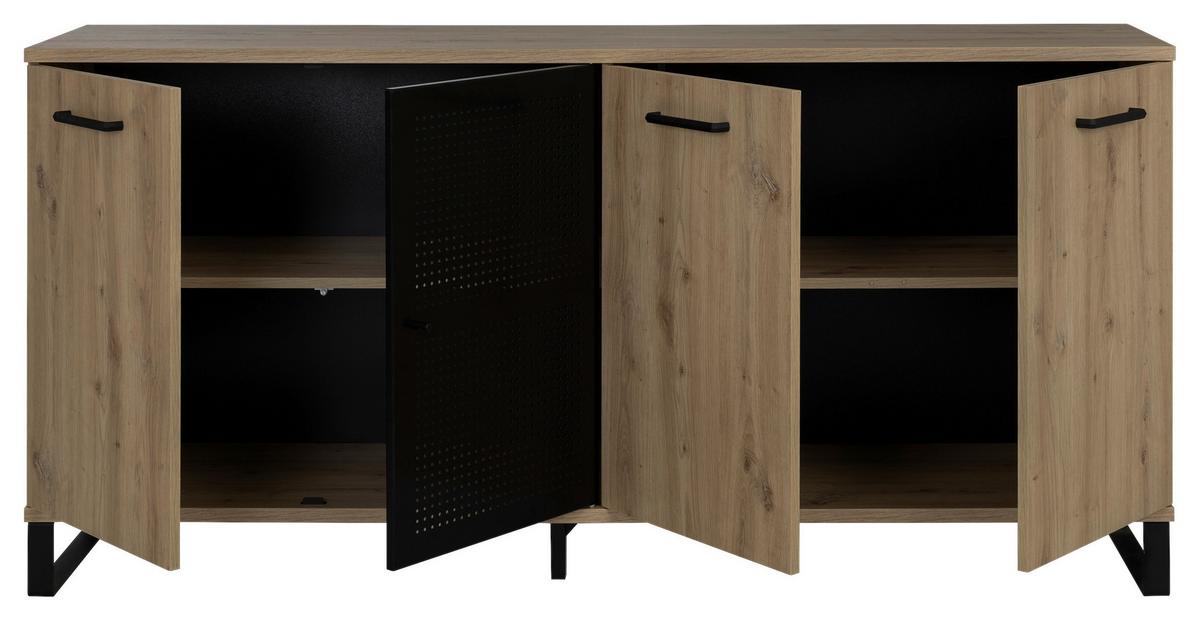 Sideboard Craft Eiche Artisan Dekor, B: 178cm - Schwarz/Eiche Artisan, Basics, Holzwerkstoff/Metall (178/86/41cm) - Livetastic