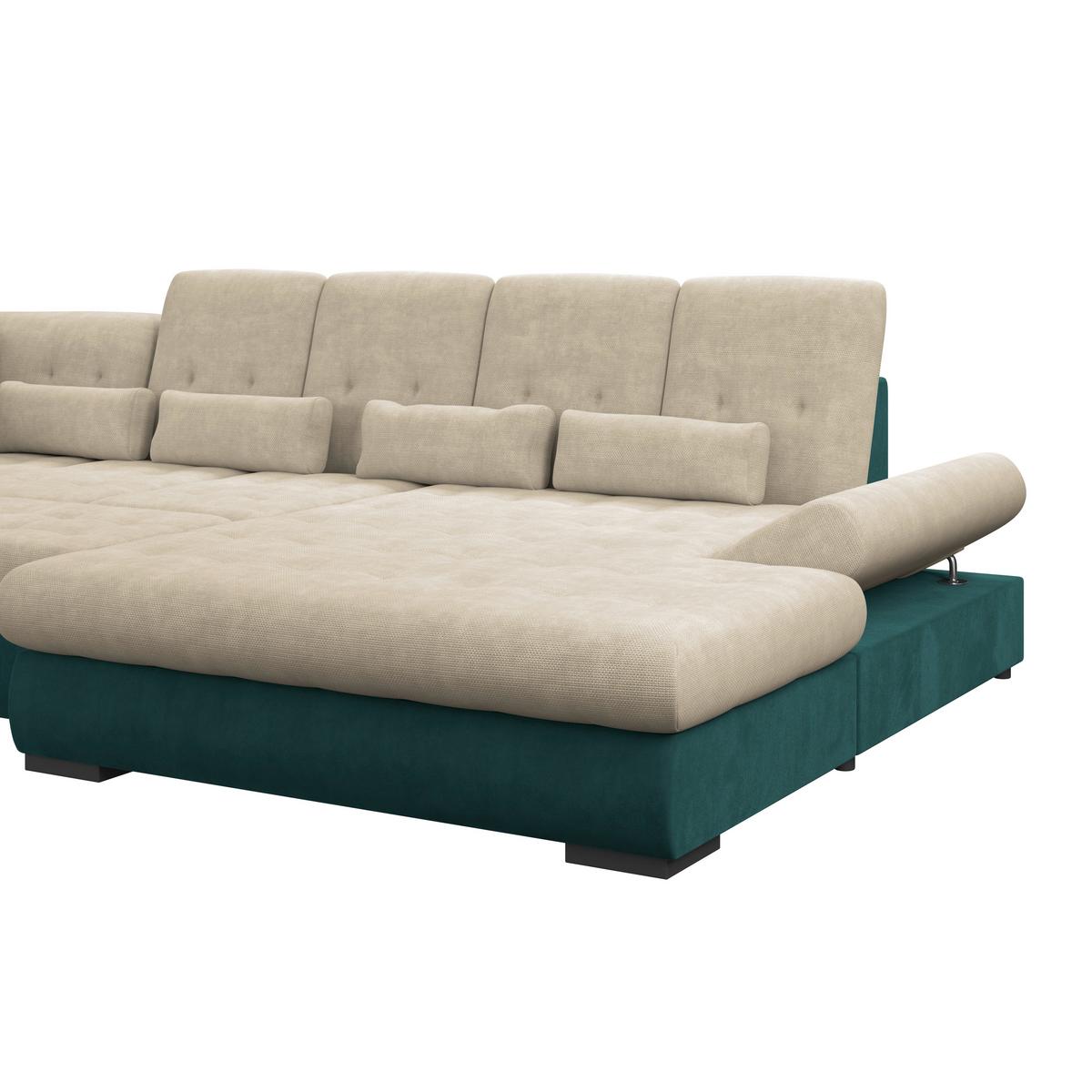 Wohnlandschaft Madera Cremefarben U: 212x358x190 cm - Türkis/Creme, KONVENTIONELL, Kunststoff/Textil (212/358/190cm)