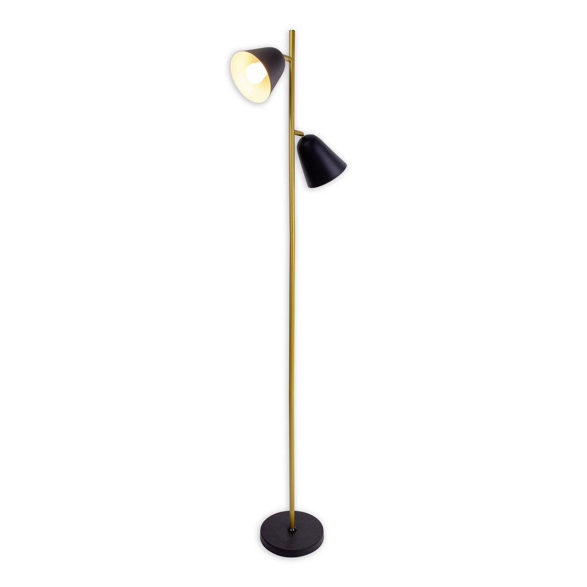 Stehlampe Triton Schwarz / Goldfarben Mit Kippschalter - Goldfarben/Schwarz, Design, Kunststoff (145cm) - Näve