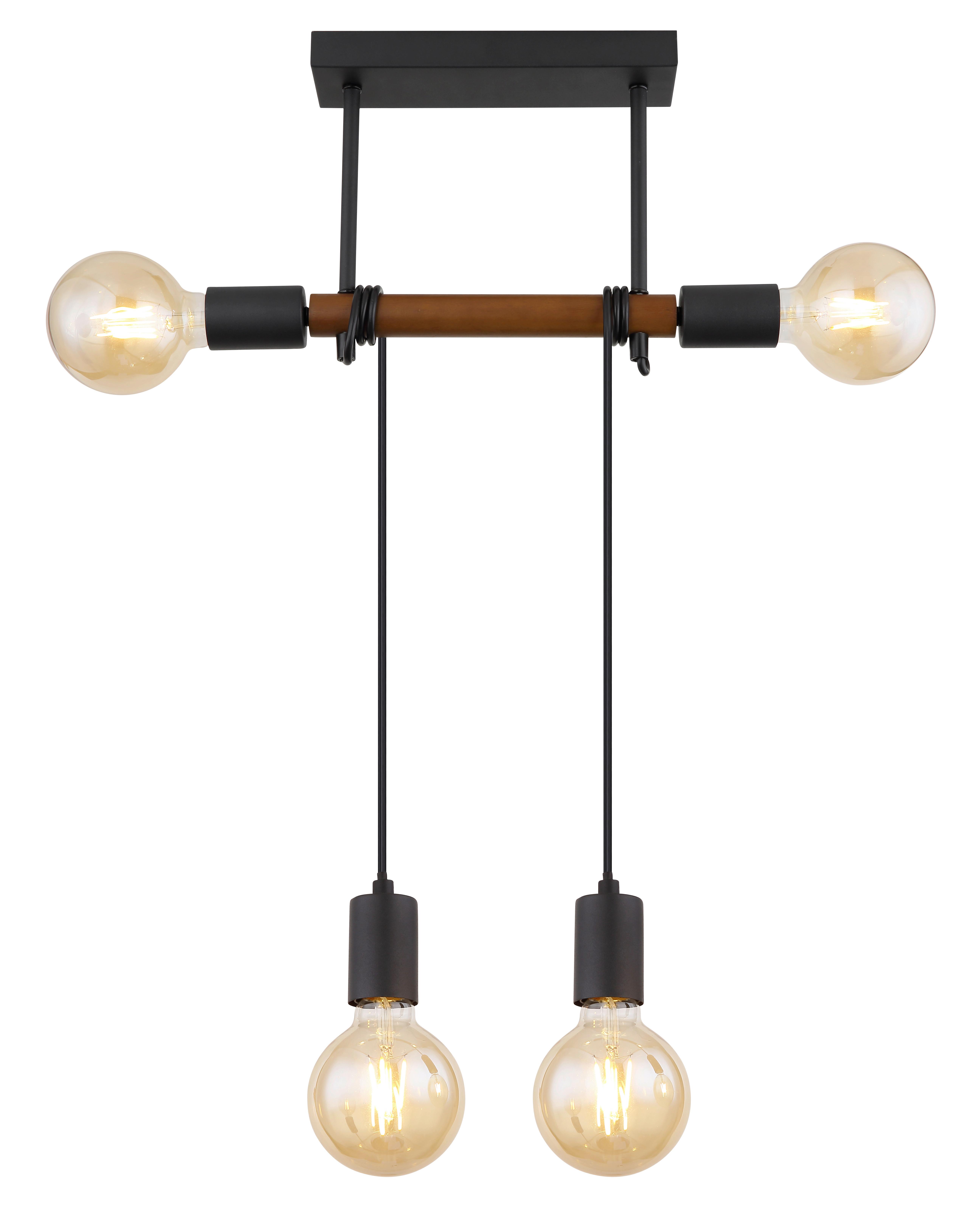 Deckenleuchte L: 39 Cm 4-Flammig - Schwarz/Braun, Basics, Holz/Metall (39/6/100cm) - Globo