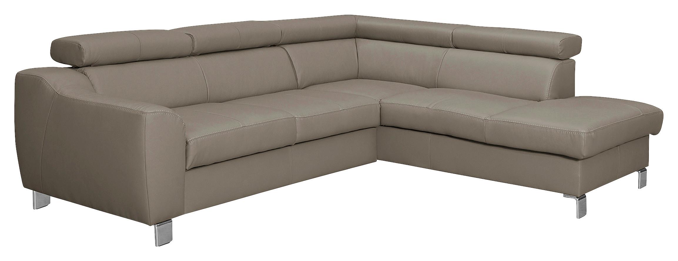 ECKSOFA Aspen Taupe S: 245 cm - Taupe/Chromfarben, Design, Leder/Textil (245/208cm) - Livetastic
