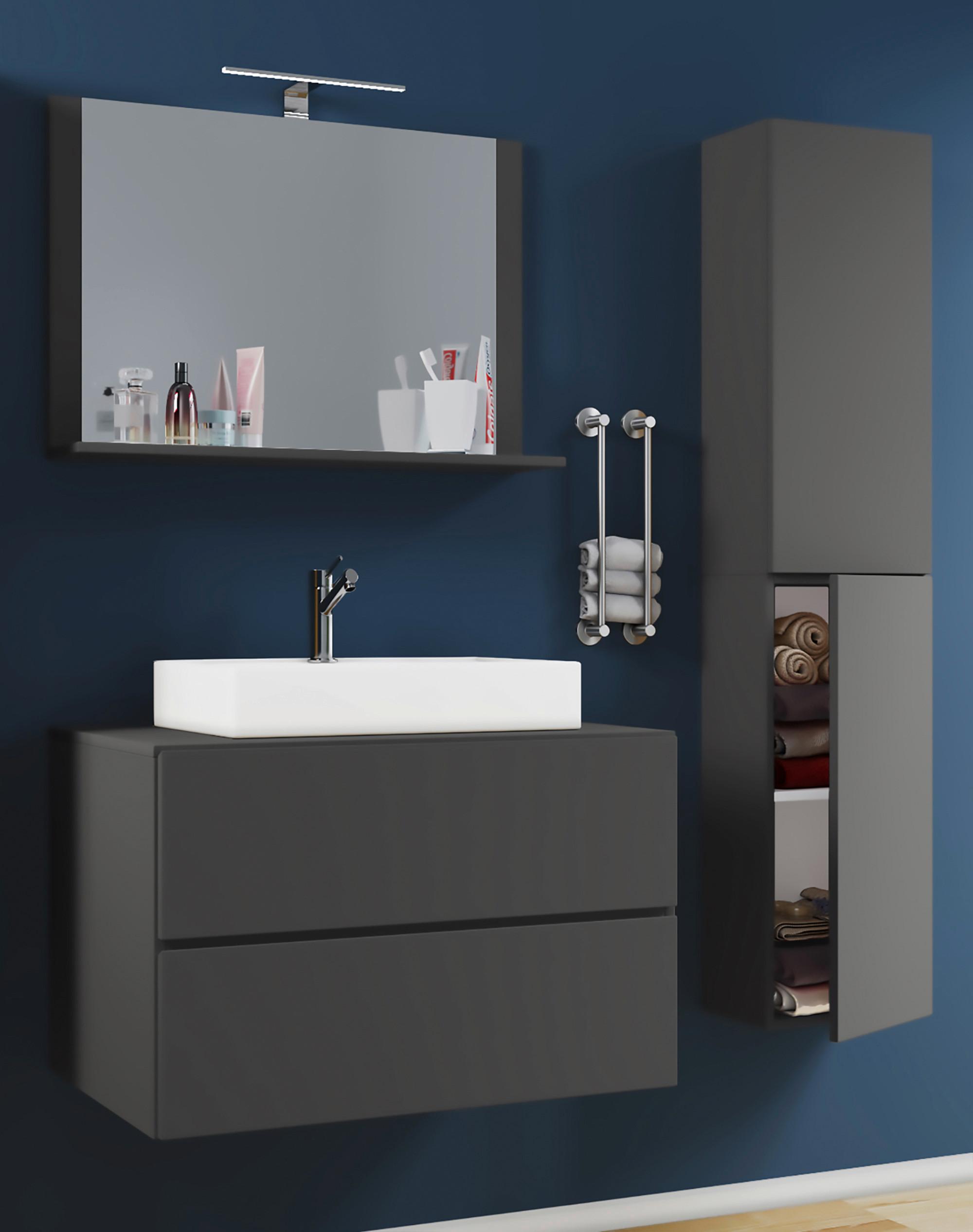 Badmöbel-set 4-tlg. Lendas 114 Cm Anthrazit - Anthrazit/Weiß, MODERN, Glas/Keramik (114cm) - MID.YOU