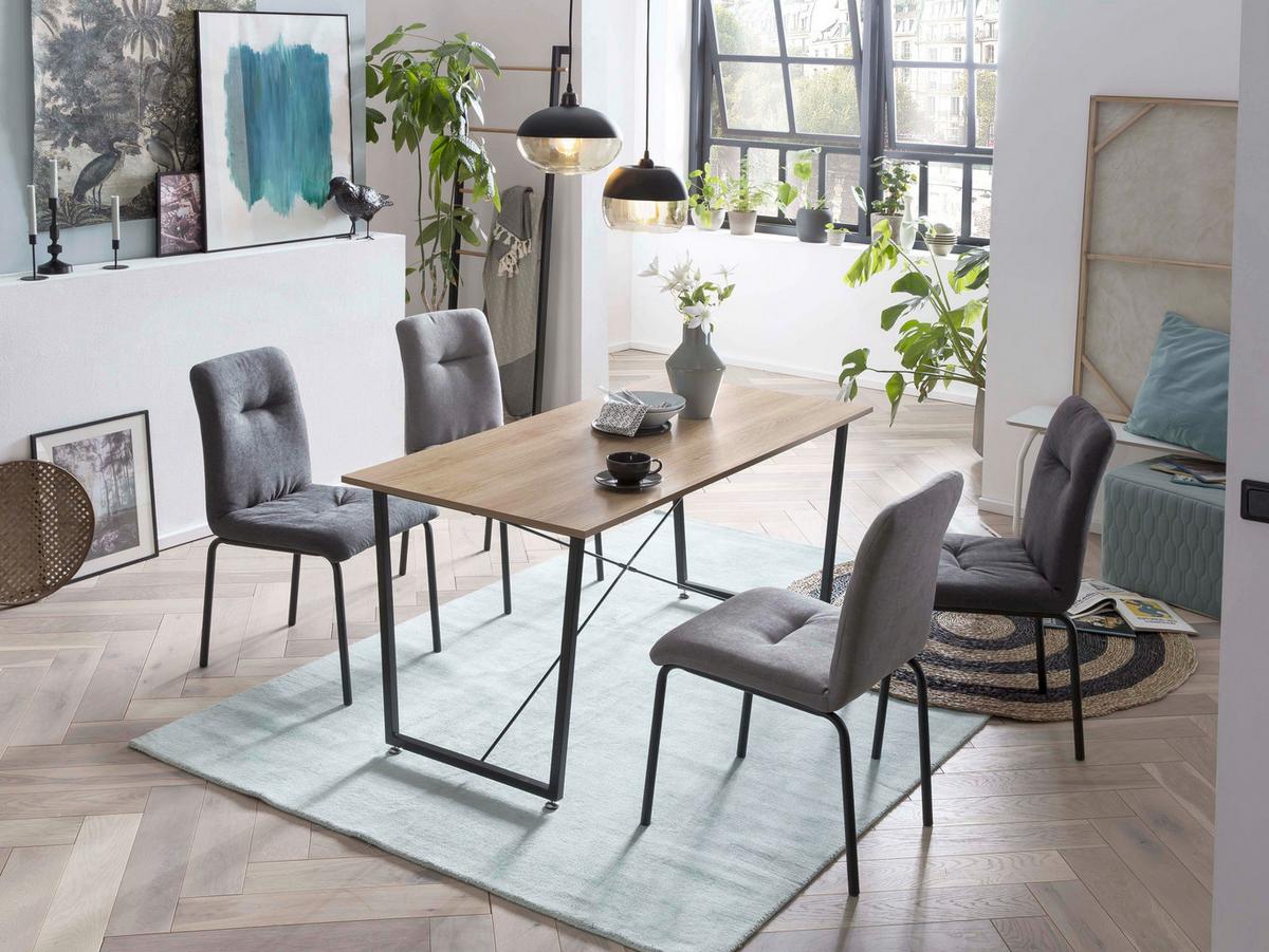 Stuhl-set Hellgrau, B: 44,5cm - Hellgrau/Schwarz, Design, Textil/Metall (44,5/87/55,5cm) - Livetastic