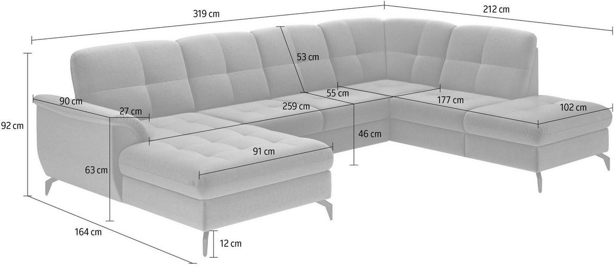 Wohnlandschaft Zora Anthrazit U: 164x319x212cm - Anthrazit/Schwarz, MODERN, Leder/Textil (164/319/212cm) - Sit & More