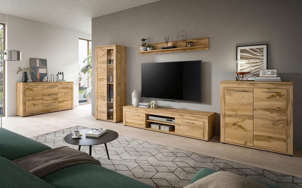 Highboard Jam Eiche Dekor B: 80 Cm - Eiche Wotan/Schwarz, Design, Holzwerkstoff (80/88/35cm) - MID.YOU