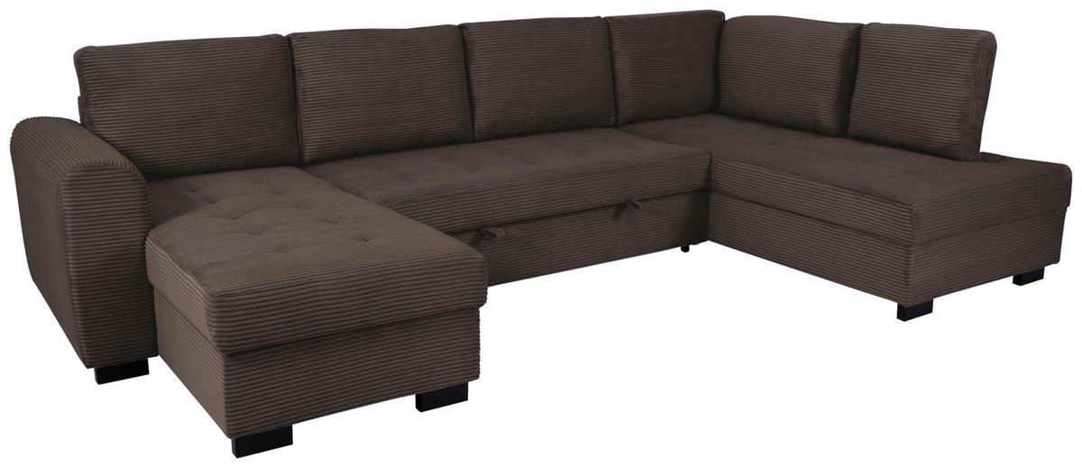 Souprava U MALTE, pravá, šedohnědý manšestr - černá/šedavě hnědá, Moderní, textil/plast (155/305/178cm) - Based