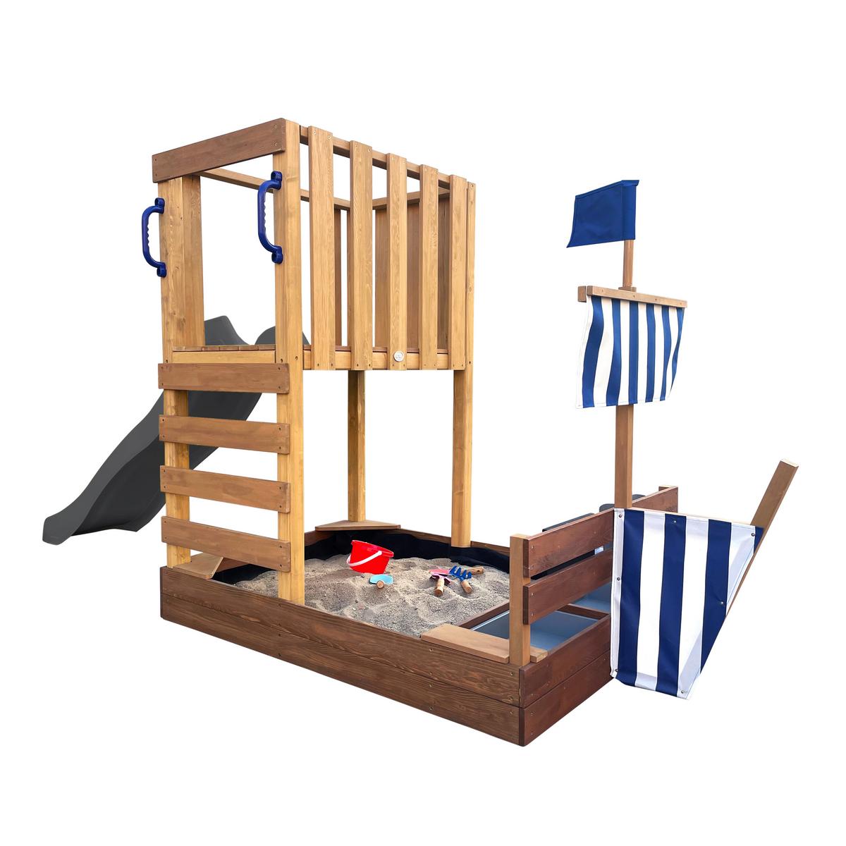 Spielturm Vicky Mit Rutsche Grau - Braun/Grau, Basics, Holz/Kunststoff (180,5/87/150cm) - Ambia Garden