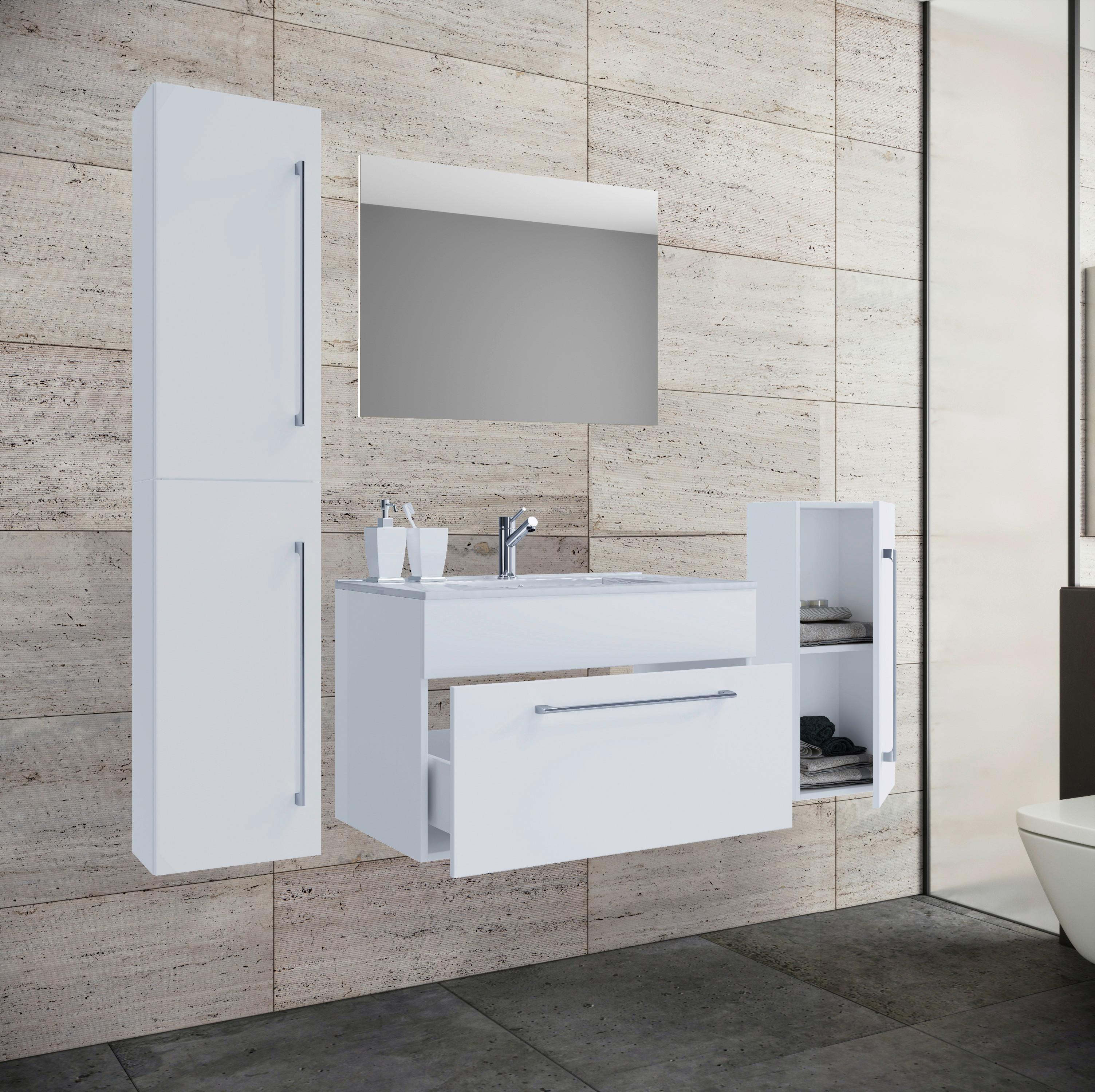 Badezimmer Badinos 5-Teilig Weiß B: 126 cm - Weiß, MODERN, Keramik/Holzwerkstoff (126cm) - MID.YOU
