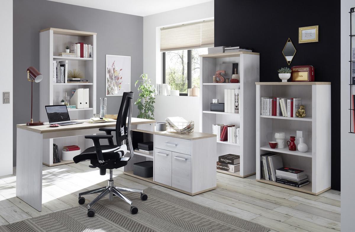 Eckschreibtisch Mit Stauraum B 130cm H 76cm Romance - Eichefarben/Weiß, Design, Holzwerkstoff (177/130/76cm) - MID.YOU