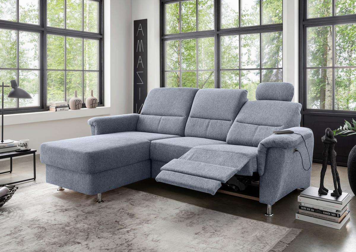 Ecksofa Mit Relaxfunktion Parole Hellblau Chenille - Chromfarben/Hellblau, MODERN, Textil (165/231cm) - Livetastic