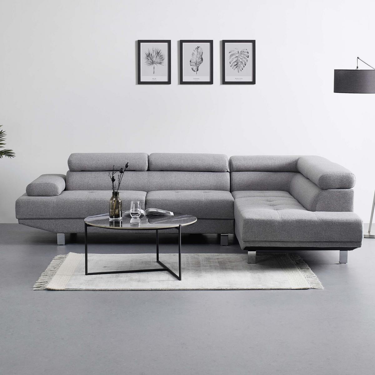 Sedací souprava EMELY, světle šedá - světle šedá/barvy chromu, Moderní, kov/dřevo (267/70/195cm) - Bessagi Home