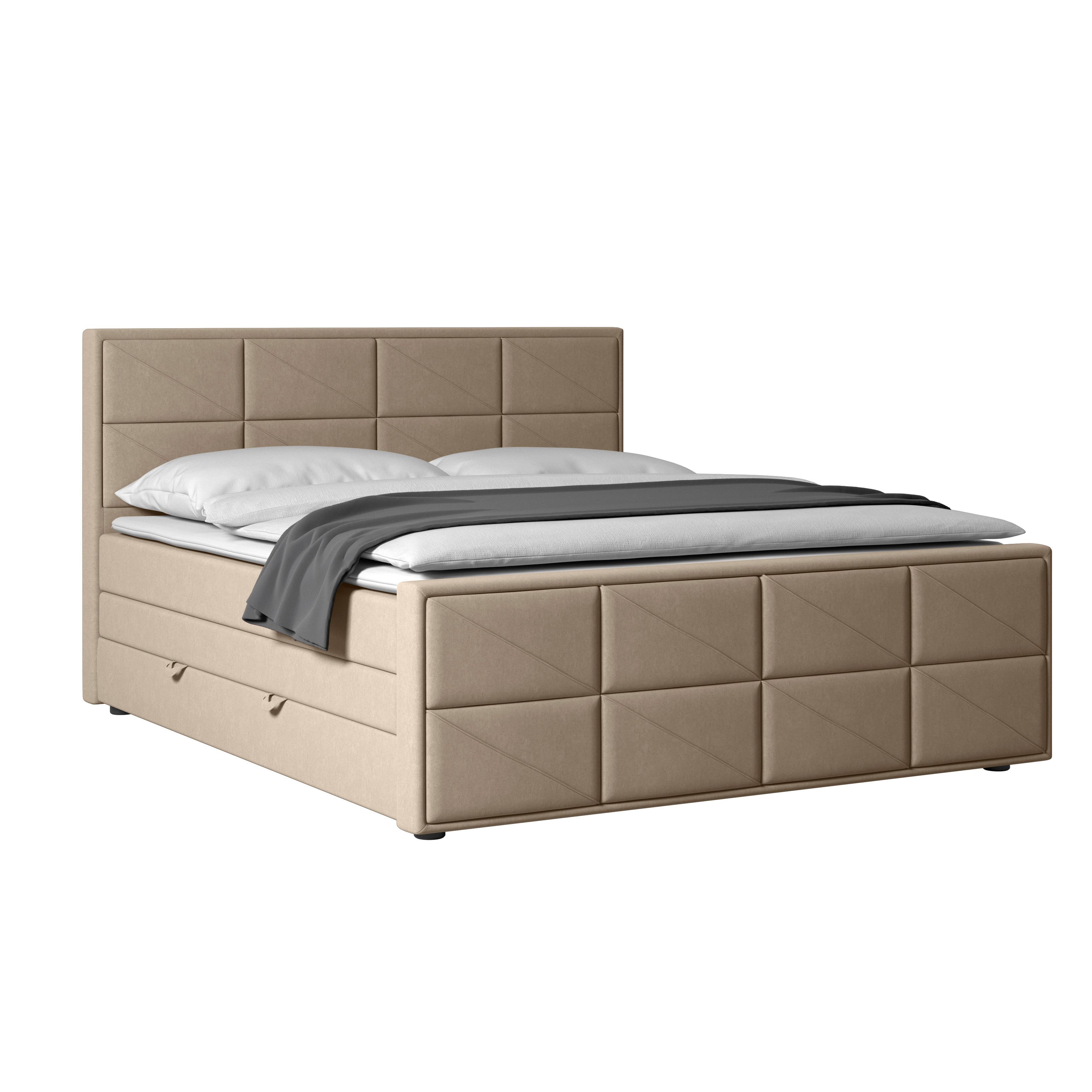 Boxspringbett Oslo Beige inkl.bettkasten, L: 180 cm - Beige, MODERN, Holz/Kunststoff (180/200cm) - MID.YOU