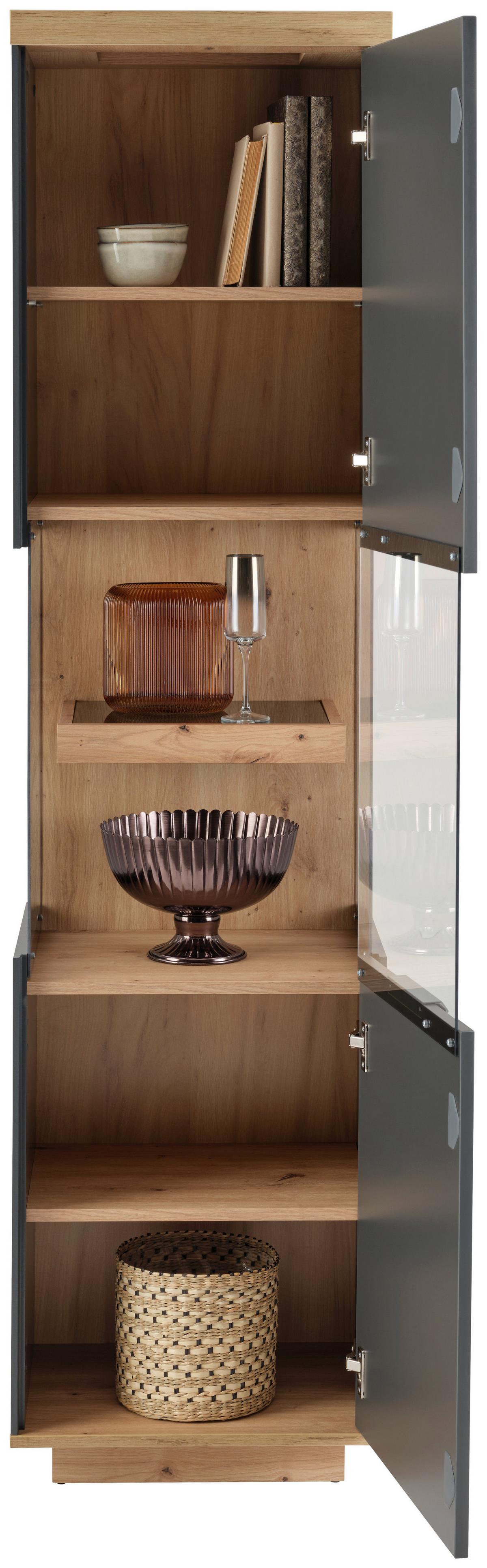 Vitrine Jake Anthrazit/Eiche Dekor B:45,7cm - Anthrazit/Eiche Artisan, Trend, Glas/Holzwerkstoff (45,7/187/38cm)