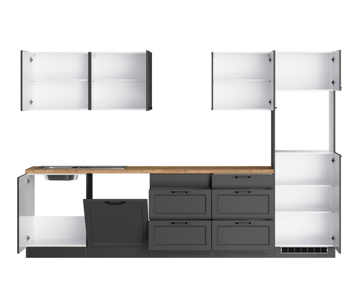 Küchenzeile Meran ohne Geräte B: 300 cm Grau/Eiche Dekor - Eiche Wotan/Grau, LIFESTYLE, Holzwerkstoff (300cm) - Held