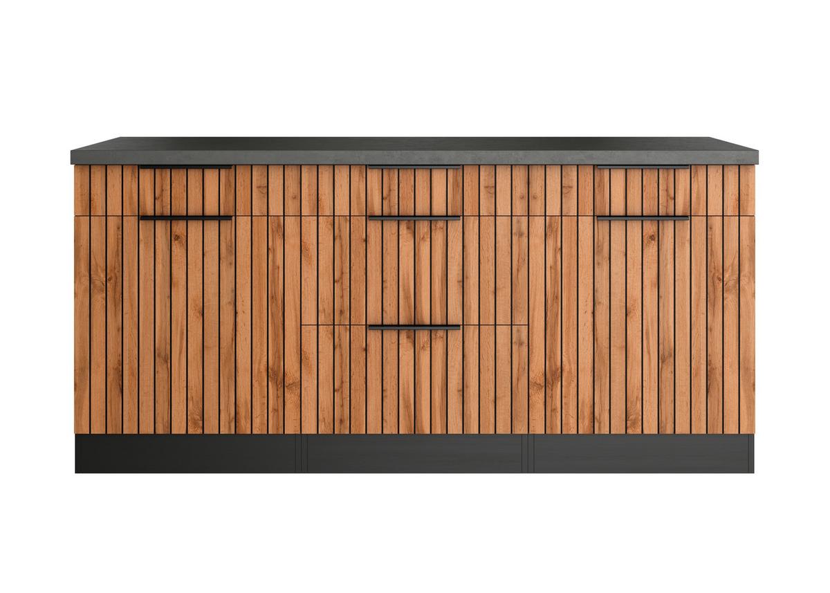 Küchenunterschrank Liverpool Graphit, Eiche Dekor B: 180 Cm - Schieferfarben/Eiche Wotan, Basics, Holzwerkstoff (180/85/60cm) - Held