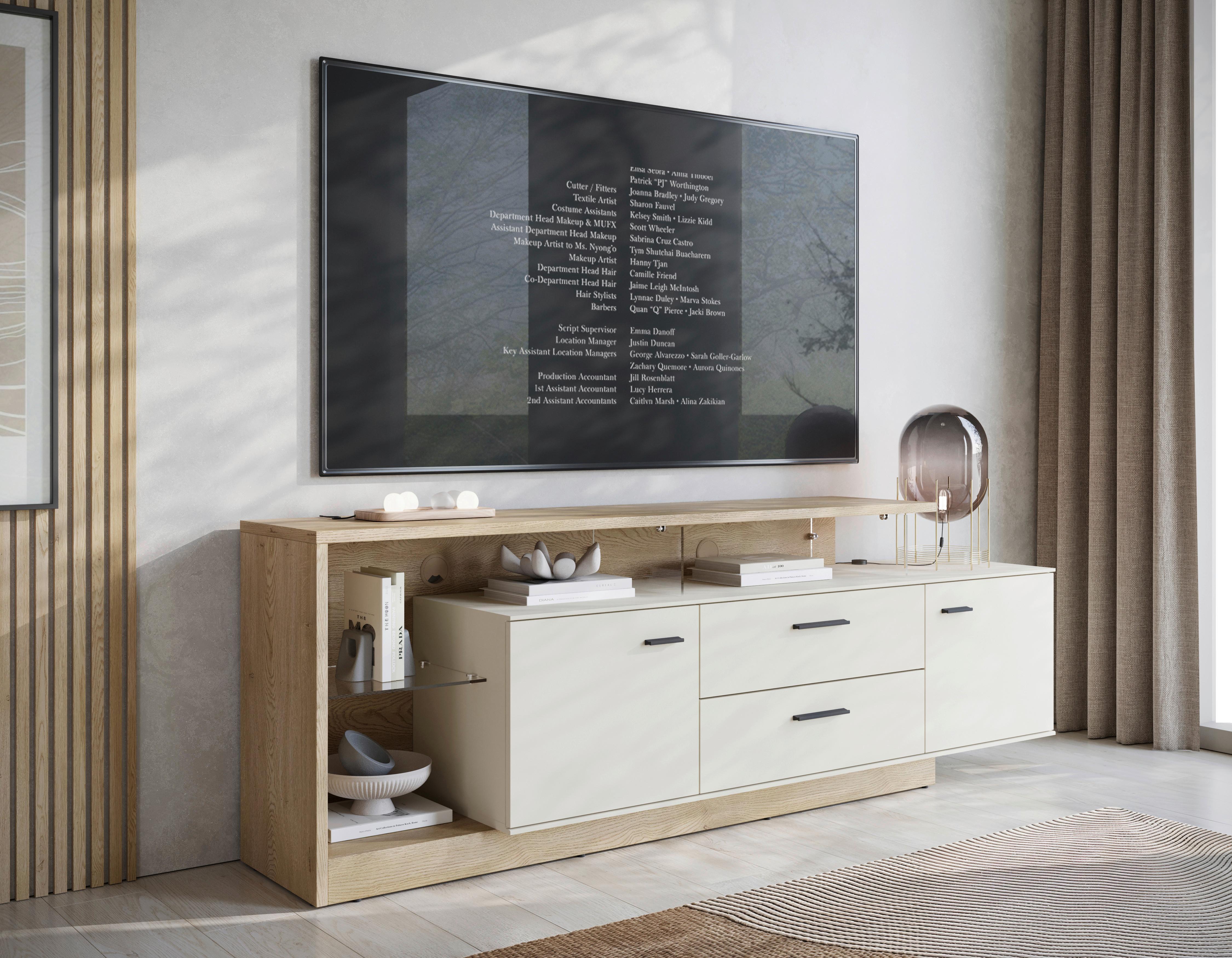 Tv-element, Meolo, B:191,5 Cm Kaschmir/eichefarben - Kaschmir/Eichefarben, MODERN, Glas/Holzwerkstoff (191,5/65,5/40cm)