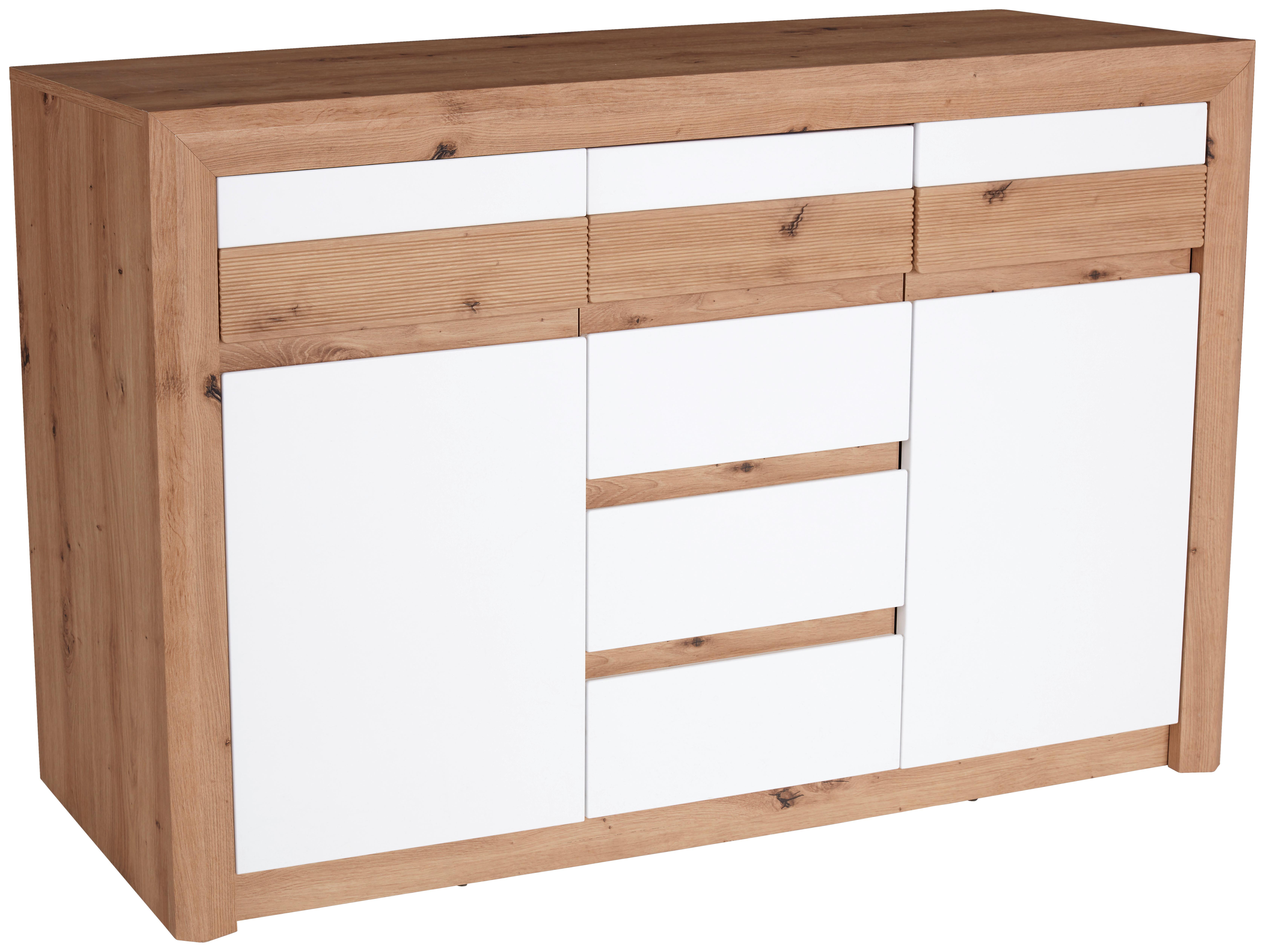 Kommode grifflos + Soft-Close B 142cm Kashmir, Eiche/Weiß - Eichefarben/Weiß, MODERN, Holzwerkstoff (142cm) - James Wood
