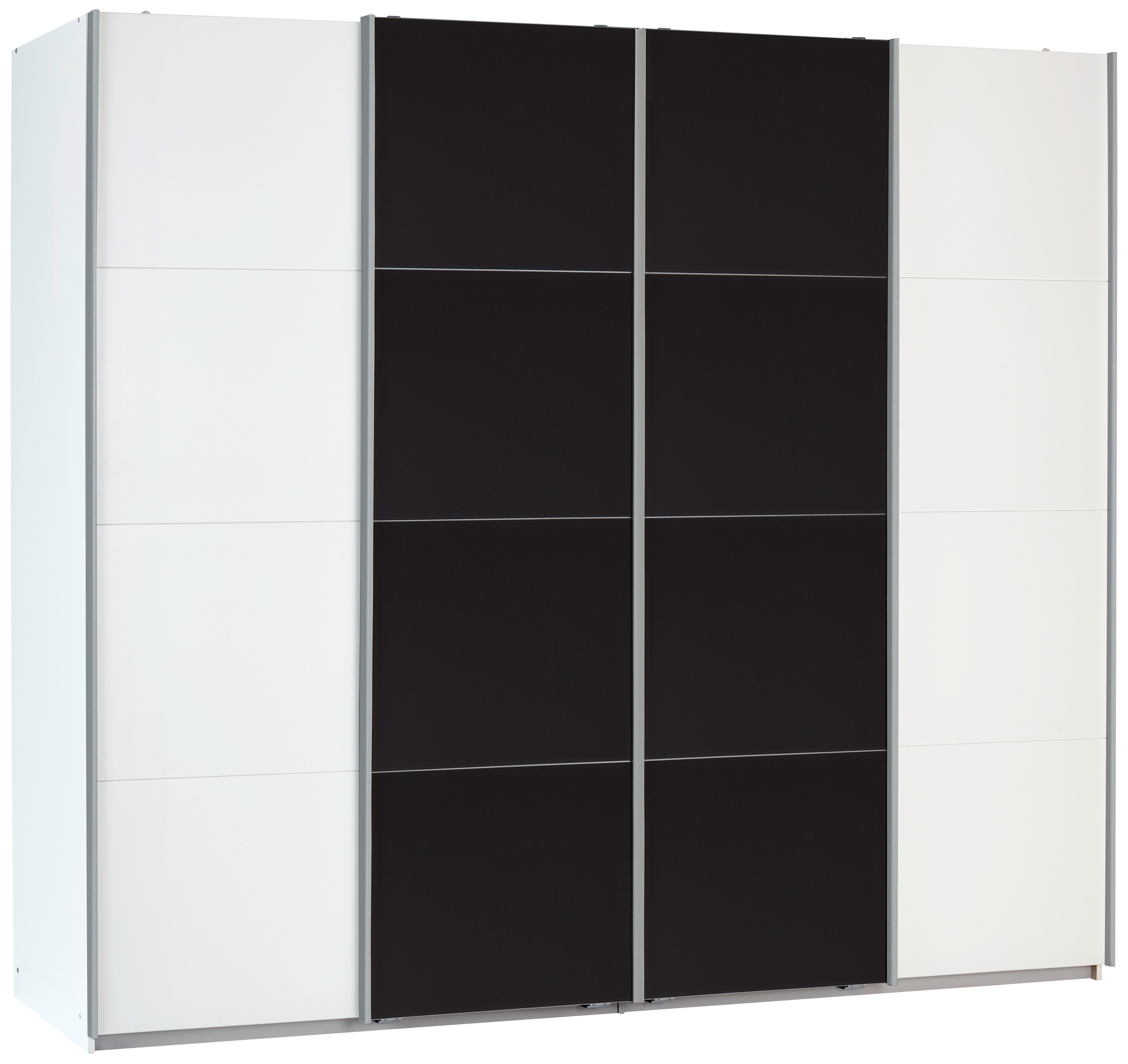 Schwebetürenschrank mit Glas 271cm Bensheim, Weiß/Basalt - Dunkelgrau/Eichefarben, MODERN, Glas/Holzwerkstoff (271/230/62cm) - James Wood
