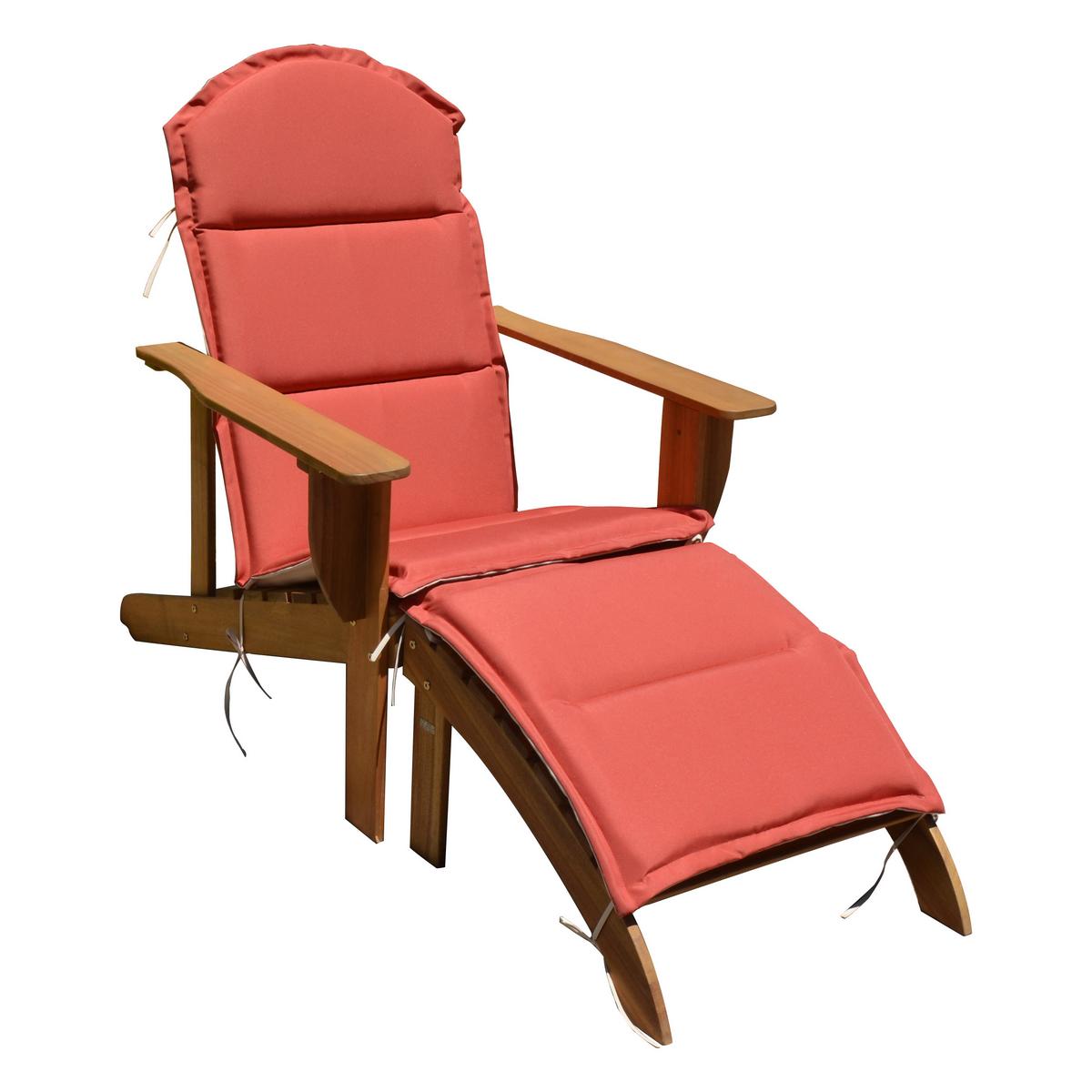 Sonnenliege Harper Eukalyptusholz mit Auflage - Eukalyptusholzfarben/Rot, Basics, Holz (142/70/93cm) - Gardenson