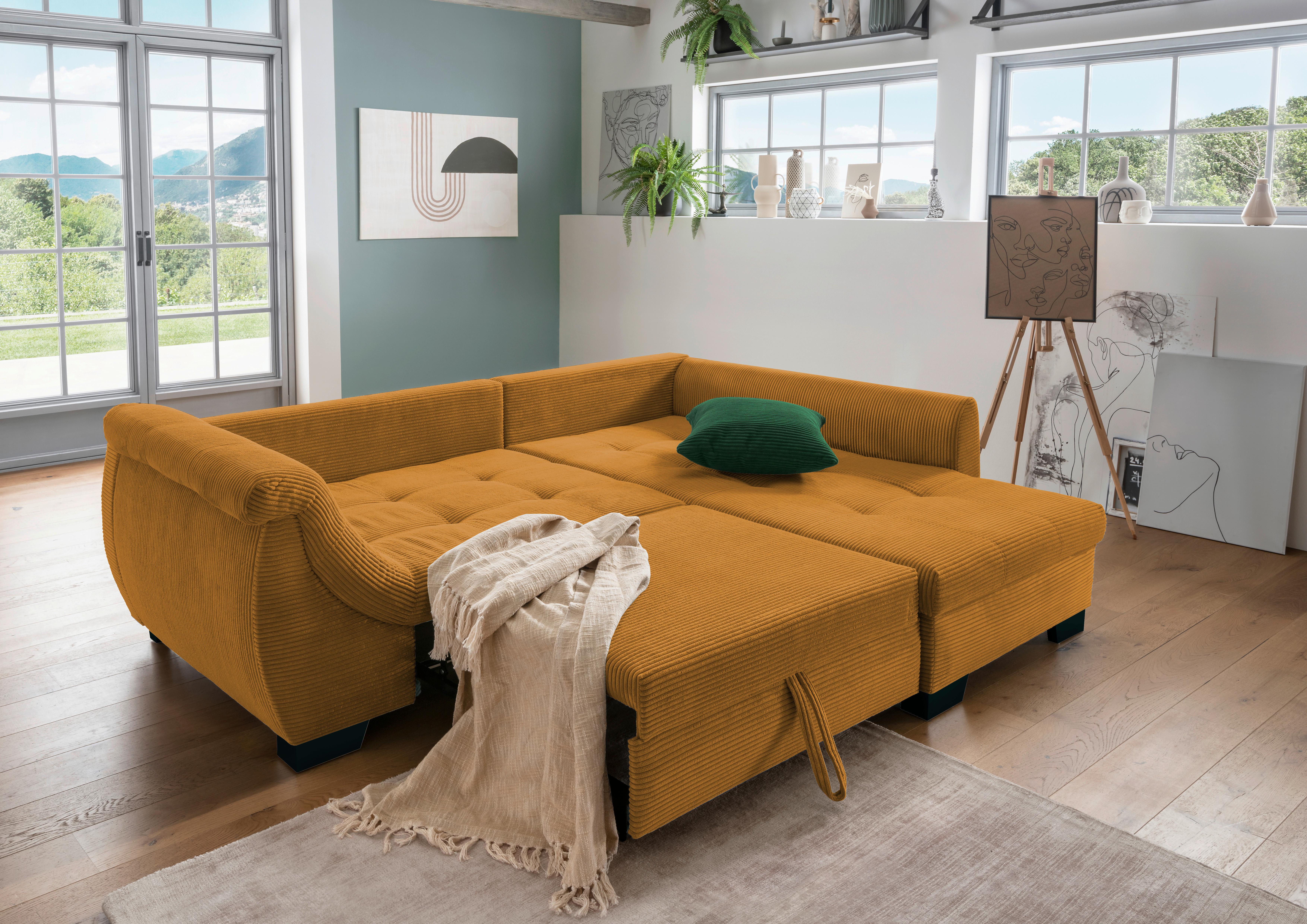 Ecksofa mit Bezug aus Cordstoff und Schlaffunktion