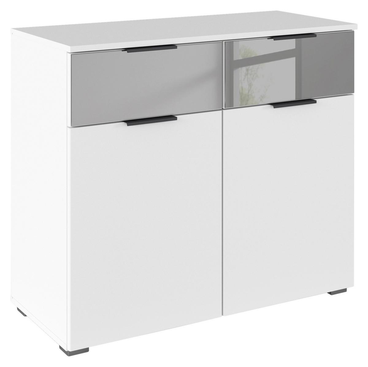 Kommode Skyla Weiß, 81 Cm - Alufarben/Weiß, MODERN, Glas/Holzwerkstoff (80/81/42cm) - Rauch Möbel