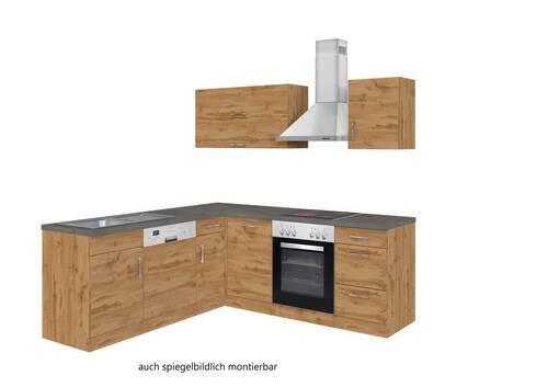 Eckküche Winkelblock Mit Geräten 210x150 Cm Eichefarben - Schieferfarben/Eiche Wotan, MODERN, Holzwerkstoff (210/210cm) - Held