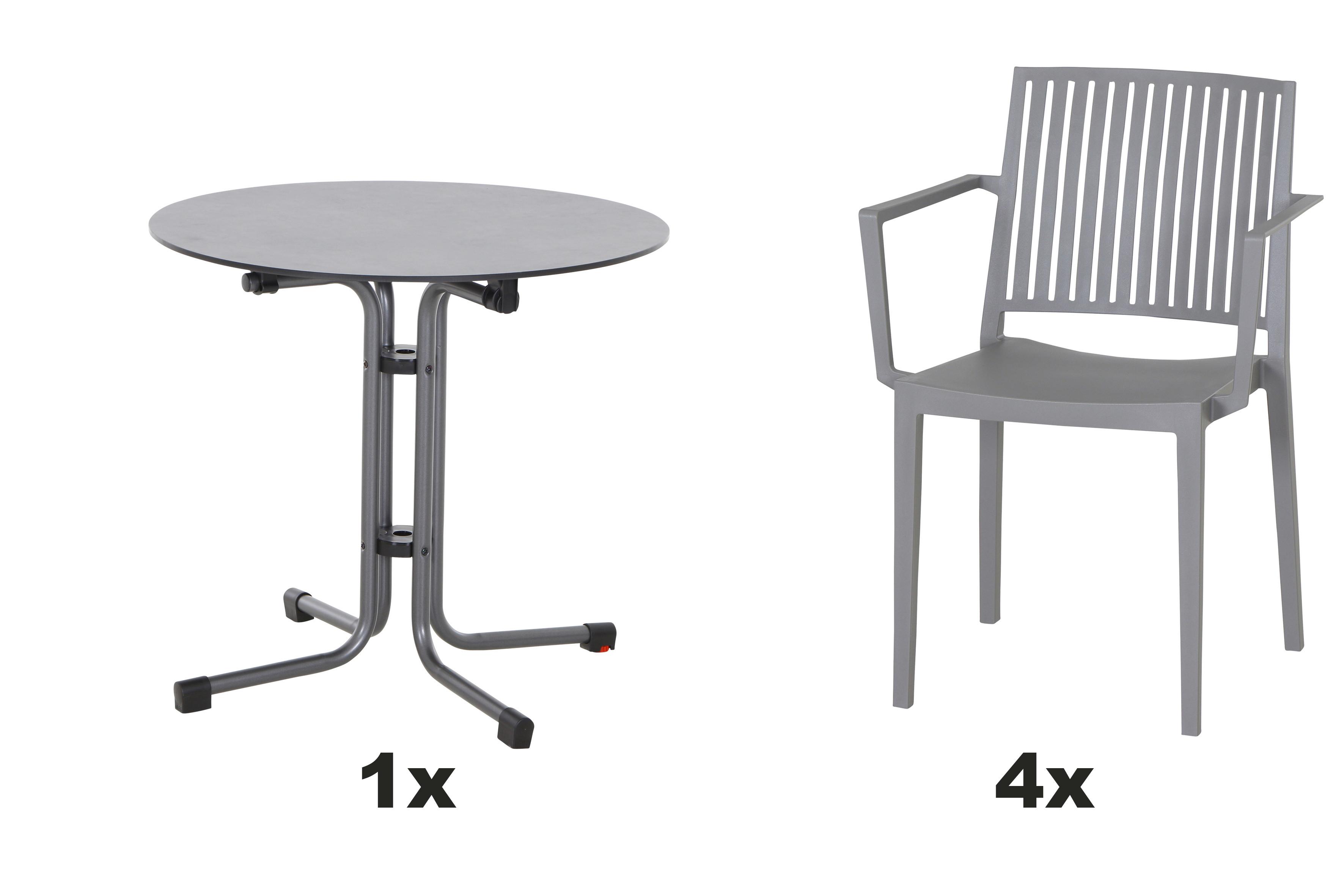 Gartengarnitur T20220 - Anthrazit/Grau, Basics, Holzwerkstoff/Kunststoff (80/80/80cm) - Siena Garden