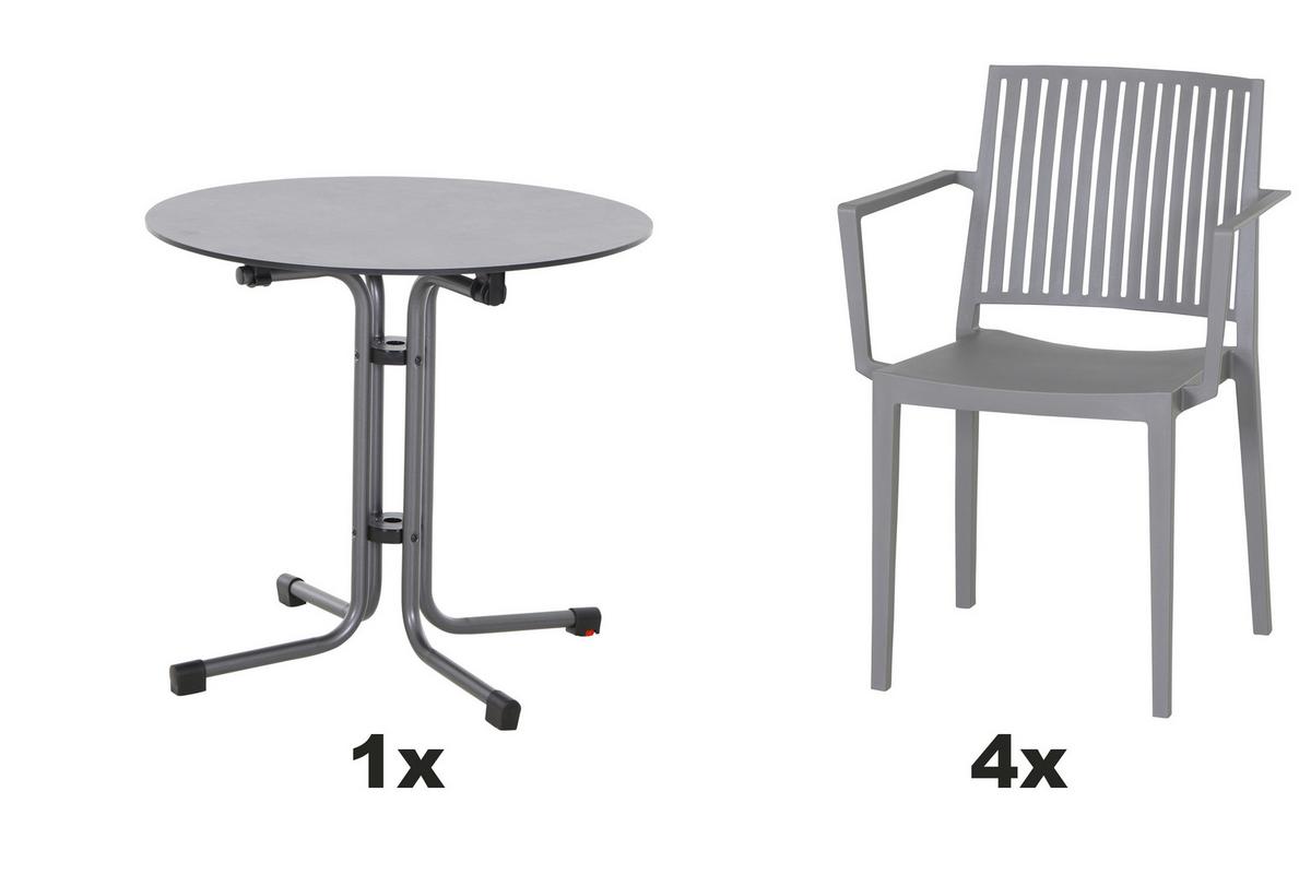 Gartengarnitur T20220 - Anthrazit/Grau, Basics, Holzwerkstoff/Kunststoff (80/80/80cm) - Siena Garden