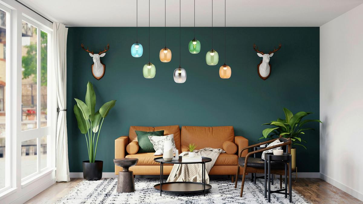Hochvoltleuchte inkl. 1x LED Farbglas, ca. 102x32x150 cm - Blau/Dunkelgrün, LIFESTYLE, Glas/Kunststoff (102/32/150cm)