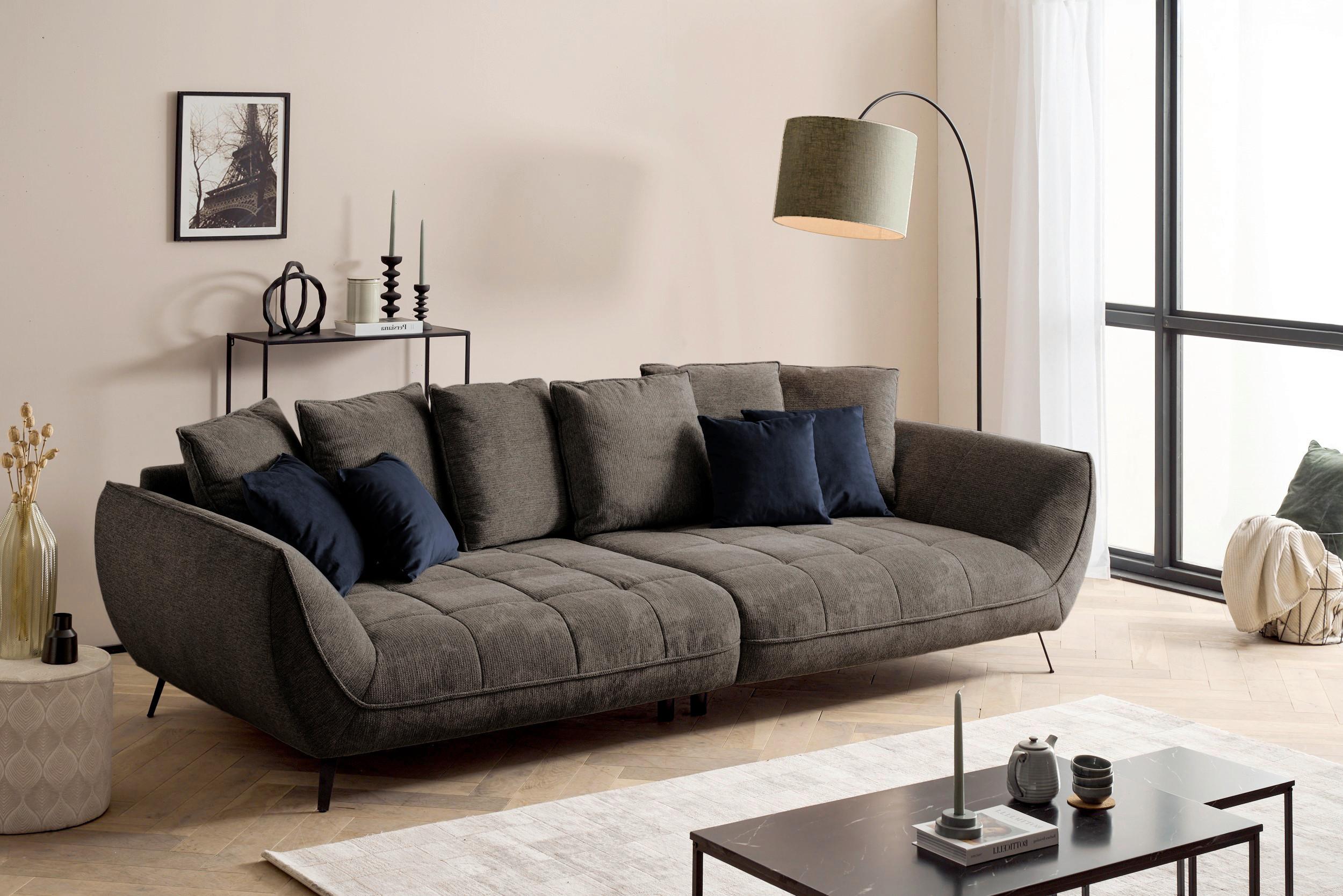 BIGSOFA Triton Braun B: 311 cm - Schwarz/Dunkelblau, Design, Textil (311/95/130cm) - MID.YOU