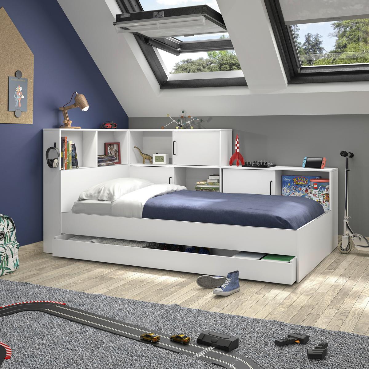 Stauraumbett Erwan - Weiß, MODERN, Holzwerkstoff (90/200cm) - MID.YOU