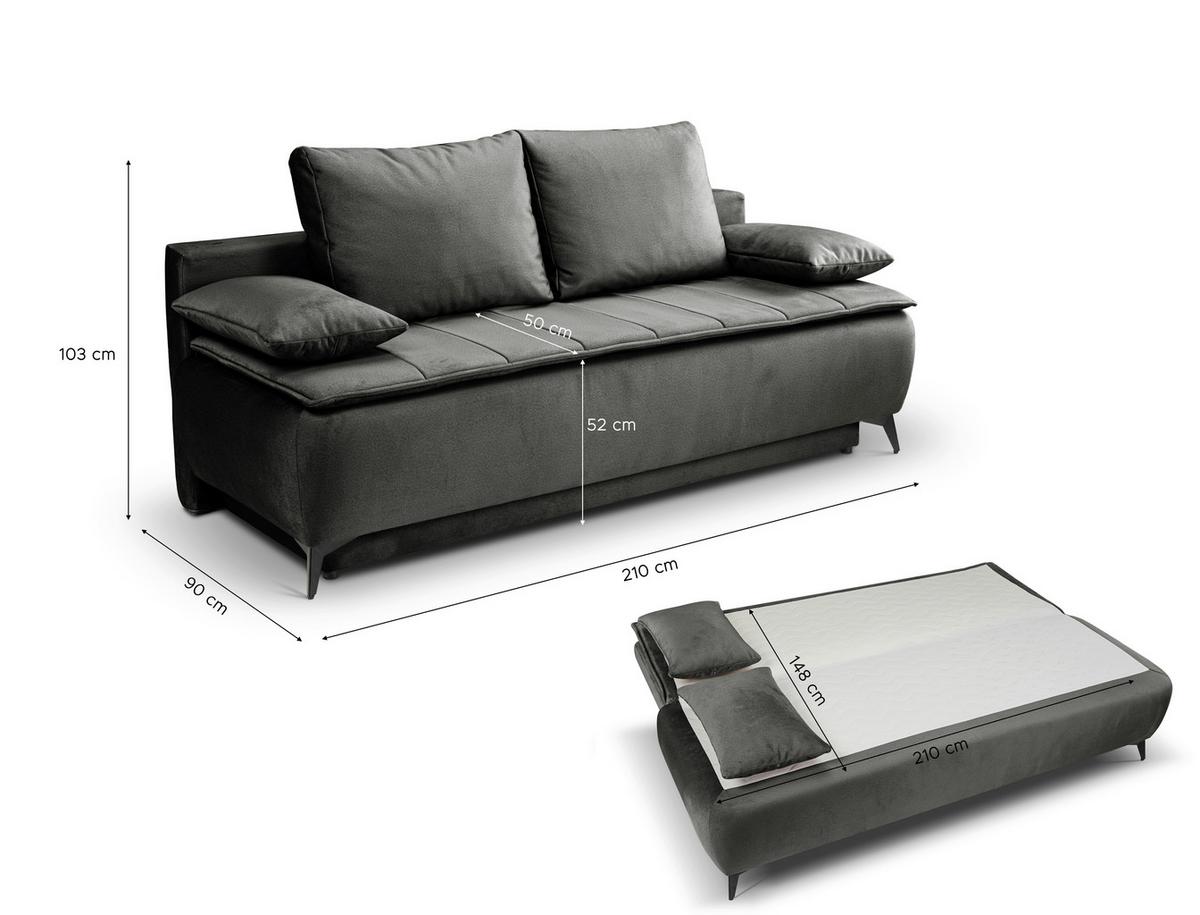 Schlafsofa Sendi Greige B: 210cm - Greige/Schwarz, Basics, Holz/Textil (210/103/90cm) - MID.YOU