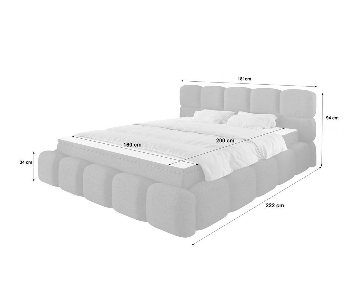 Polsterbett Mit Matratze 180x200 Noe Cremefarben - Creme/Schwarz, Trend, Textil/Metall (180/200cm)