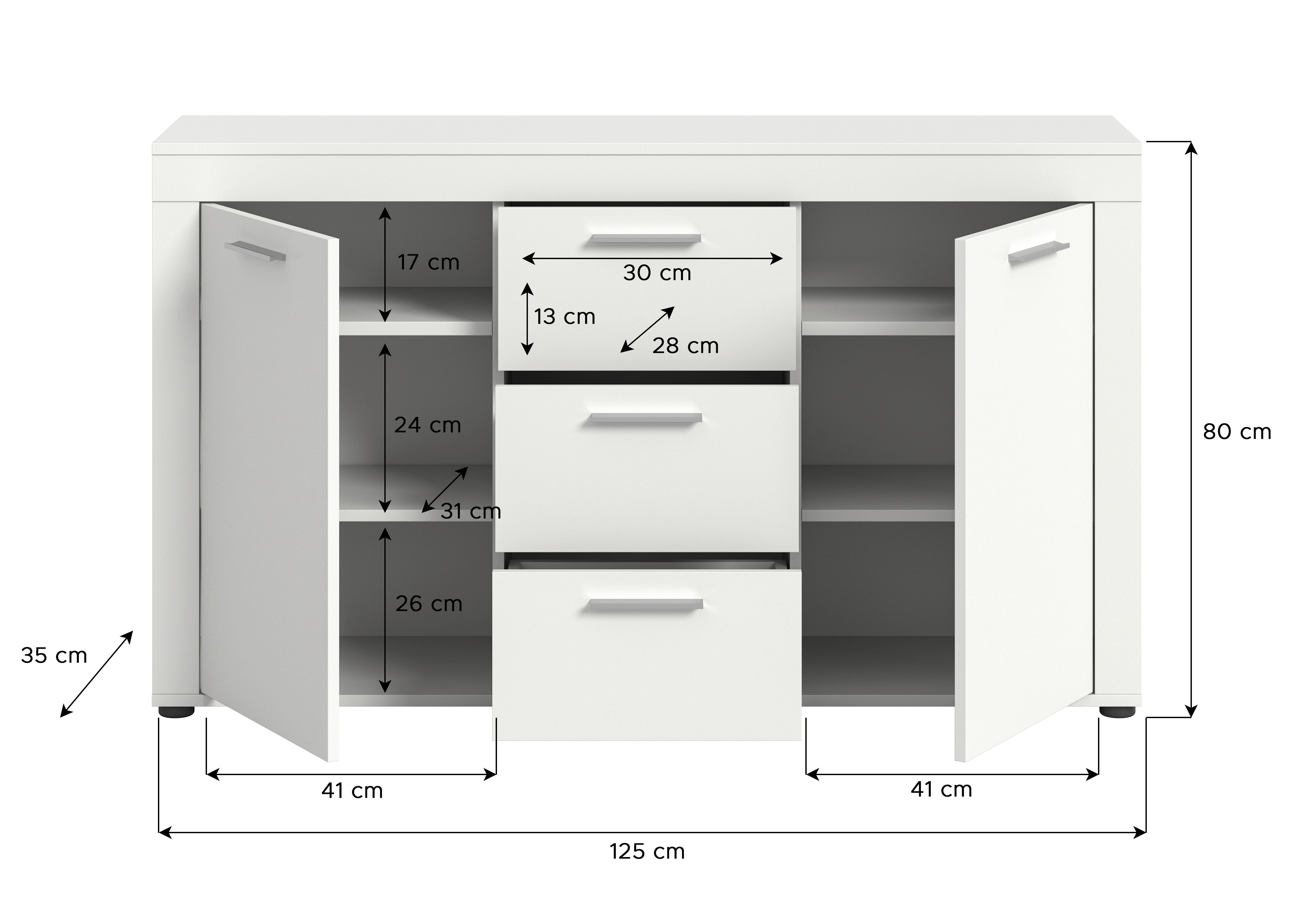 Sideboard Jam Weiß B: 125 Cm - Schwarz/Weiß, Design, Holzwerkstoff (125/80/35cm) - MID.YOU