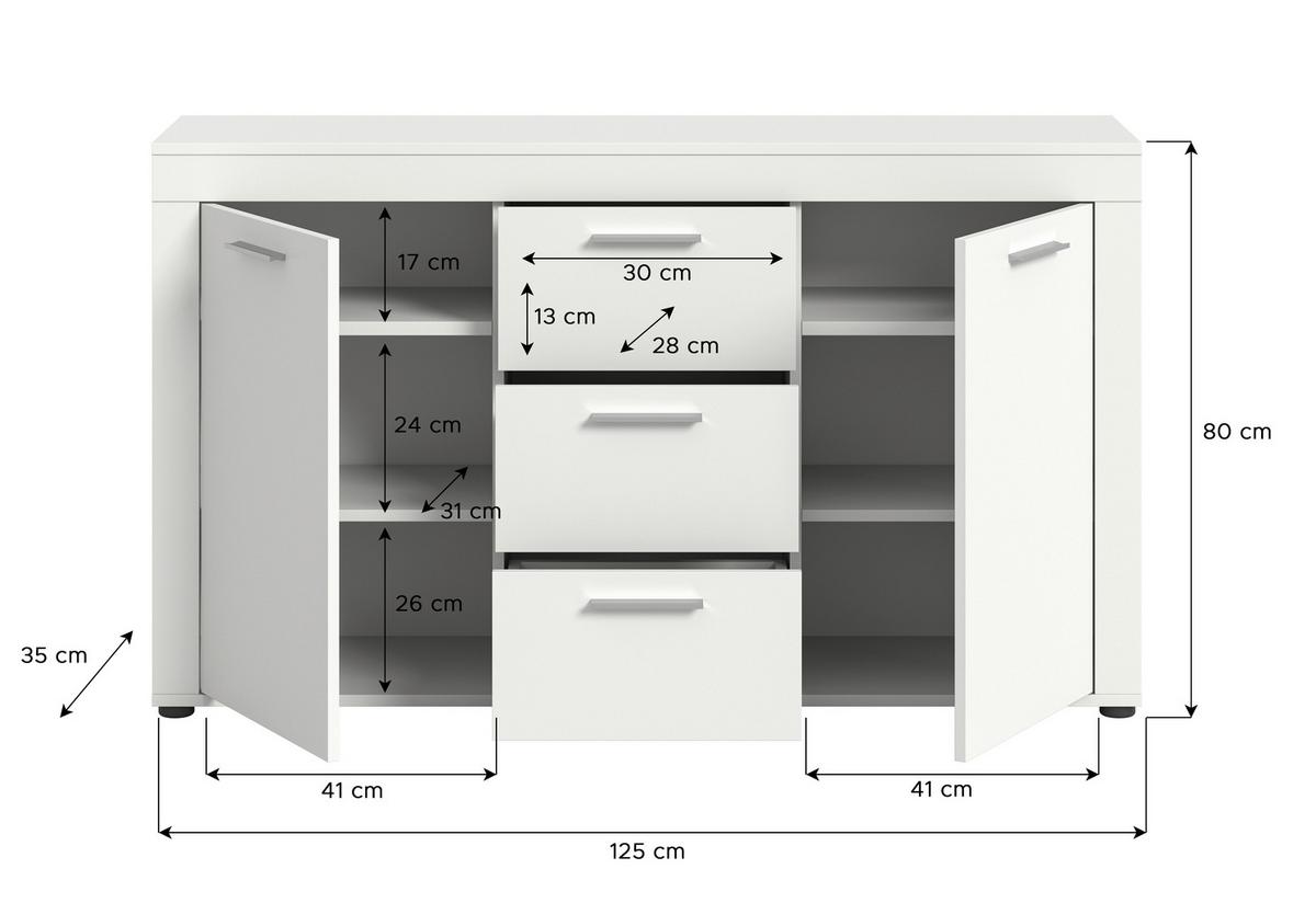 Sideboard Jam Weiß B: 125 Cm - Schwarz/Weiß, Design, Holzwerkstoff (125/80/35cm) - MID.YOU