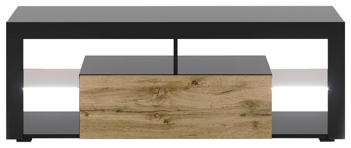 TV-Lowboard Led B: 140 cm Eiche Wotan, Schwarz - Eiche Wotan/Schwarz, Design, Glas/Holzwerkstoff (140/50,5/35cm) - Livetastic