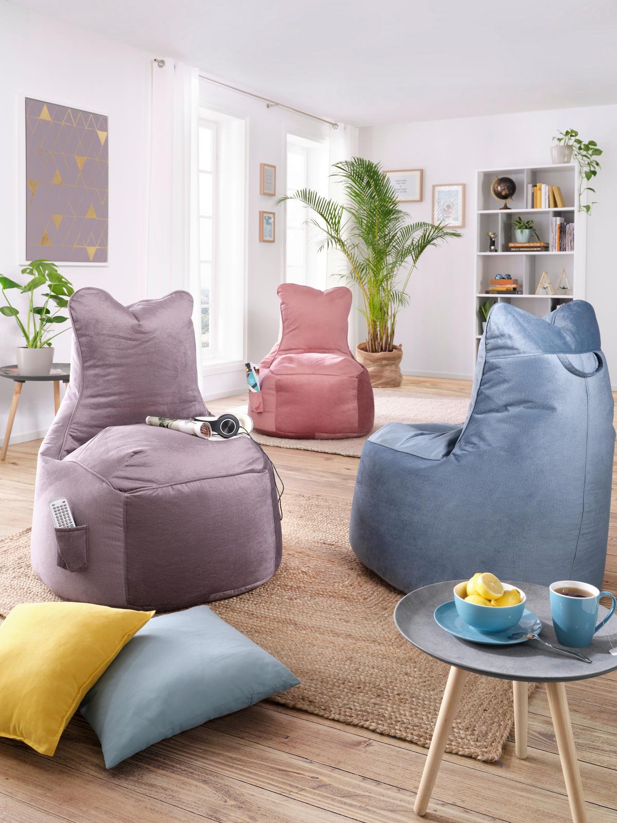 Sedací vak CORTONA SAMT sivá - šedá, textil (75/95/65cm) - Modern Living