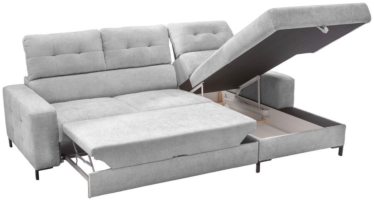 Ecksofa Bonito, Hellgrau Schenkel: 255x176 cm - Hellgrau/Schwarz, Design, Textil (260/176cm) - Livetastic