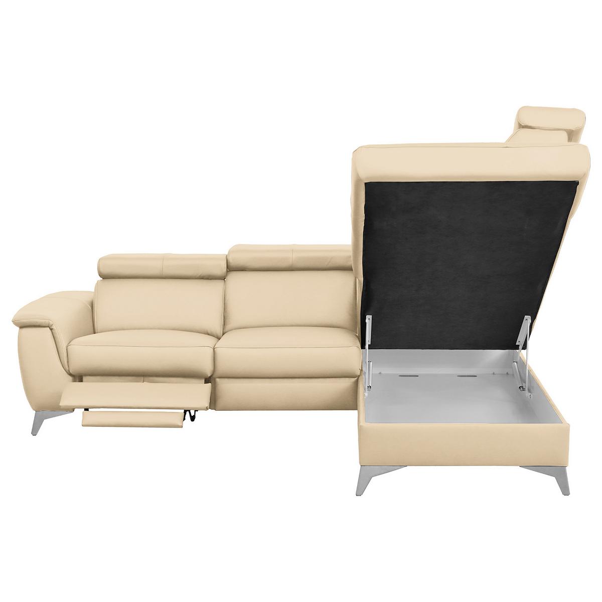 Ecksofa Lince Beige S: 257x197 Cm - Chromfarben/Beige, Design, Leder/Textil (257/197cm) - Livetastic