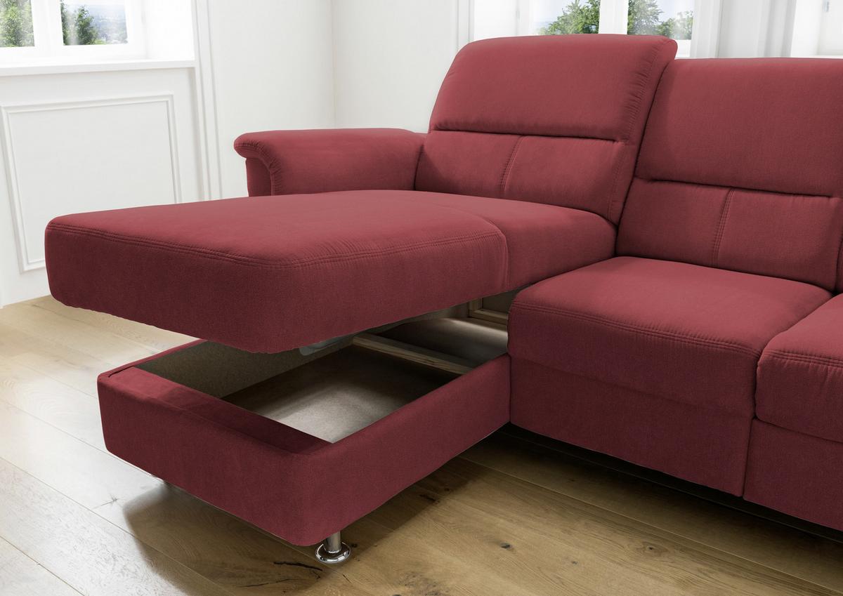 Ecksofa mit Relaxfunktion + USB Anschluss Parole, Mikrof. - Chromfarben/Rot, MODERN, Textil (165/231cm) - Livetastic