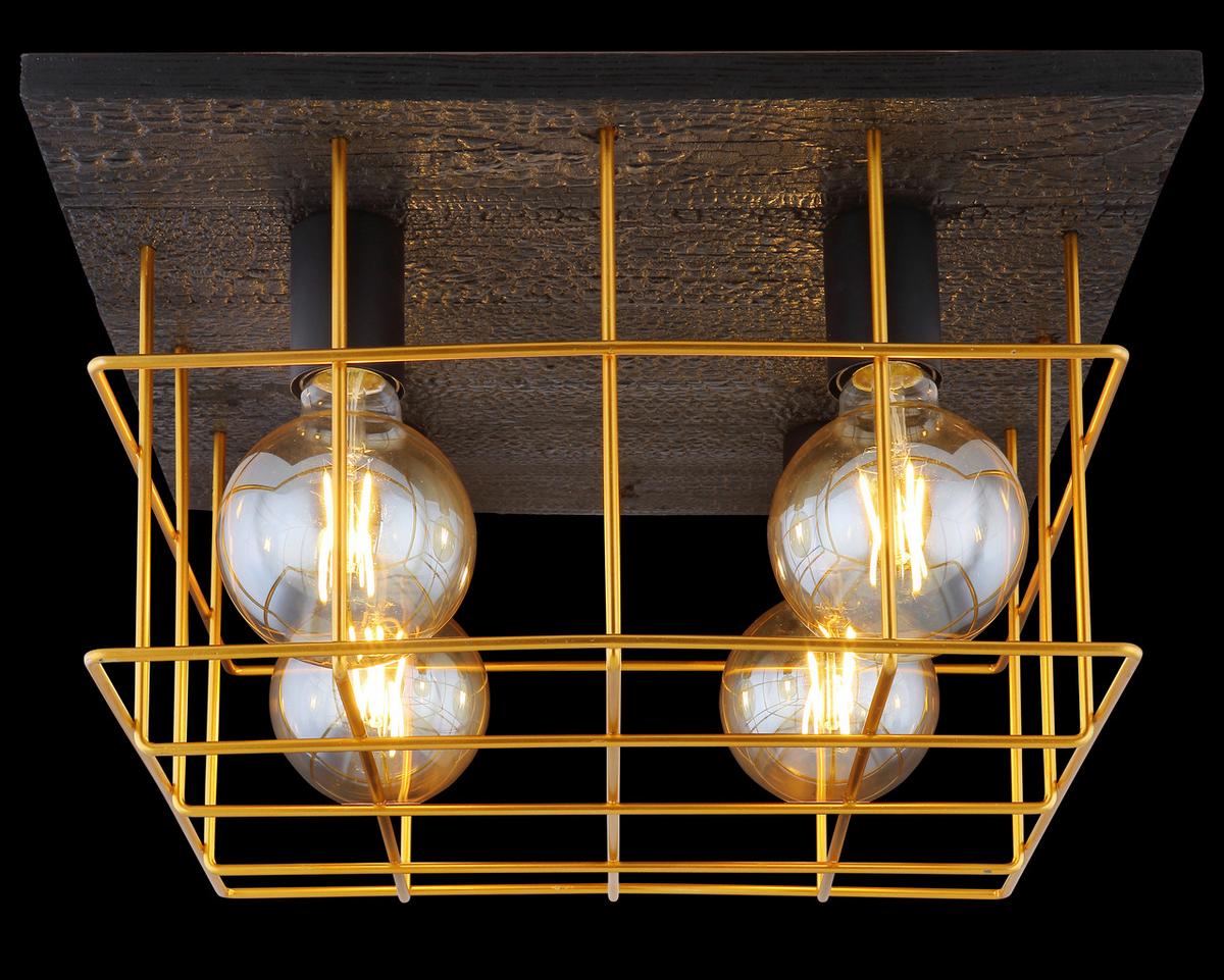 Deckenleuchte L: 40 cm 4-Flammig mit Holz - Goldfarben/Schwarz, Natur, Holz/Metall (40/40/26cm) - Globo