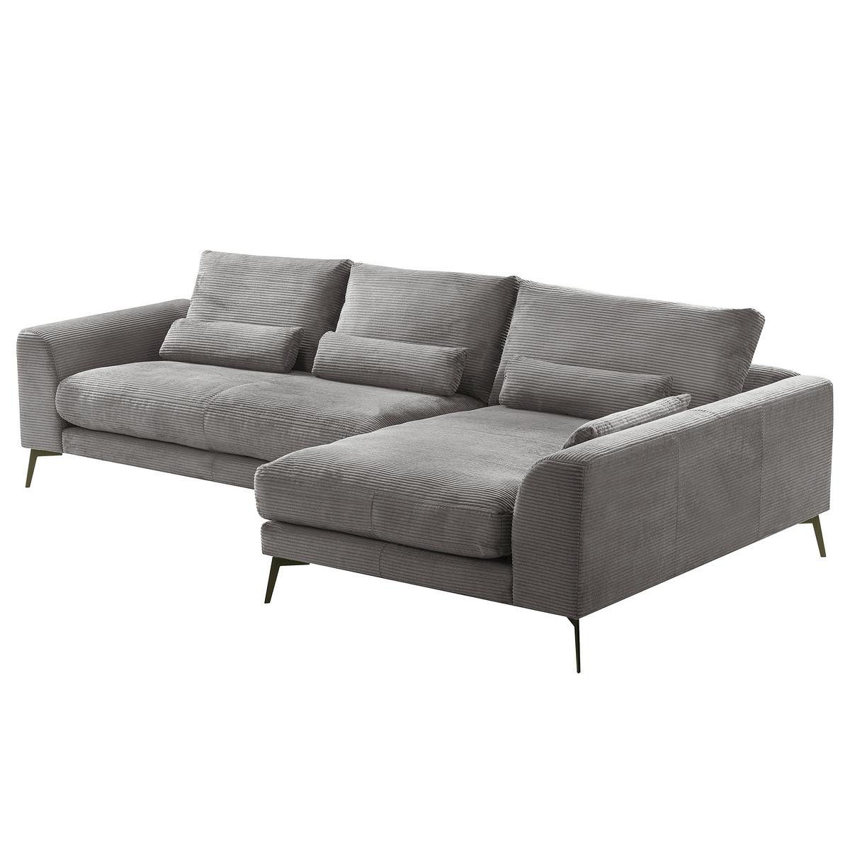 Ecksofa Berlin Cord Grau 313x172 cm - Schwarz/Grau, Design, Textil (313/172cm) - P & B