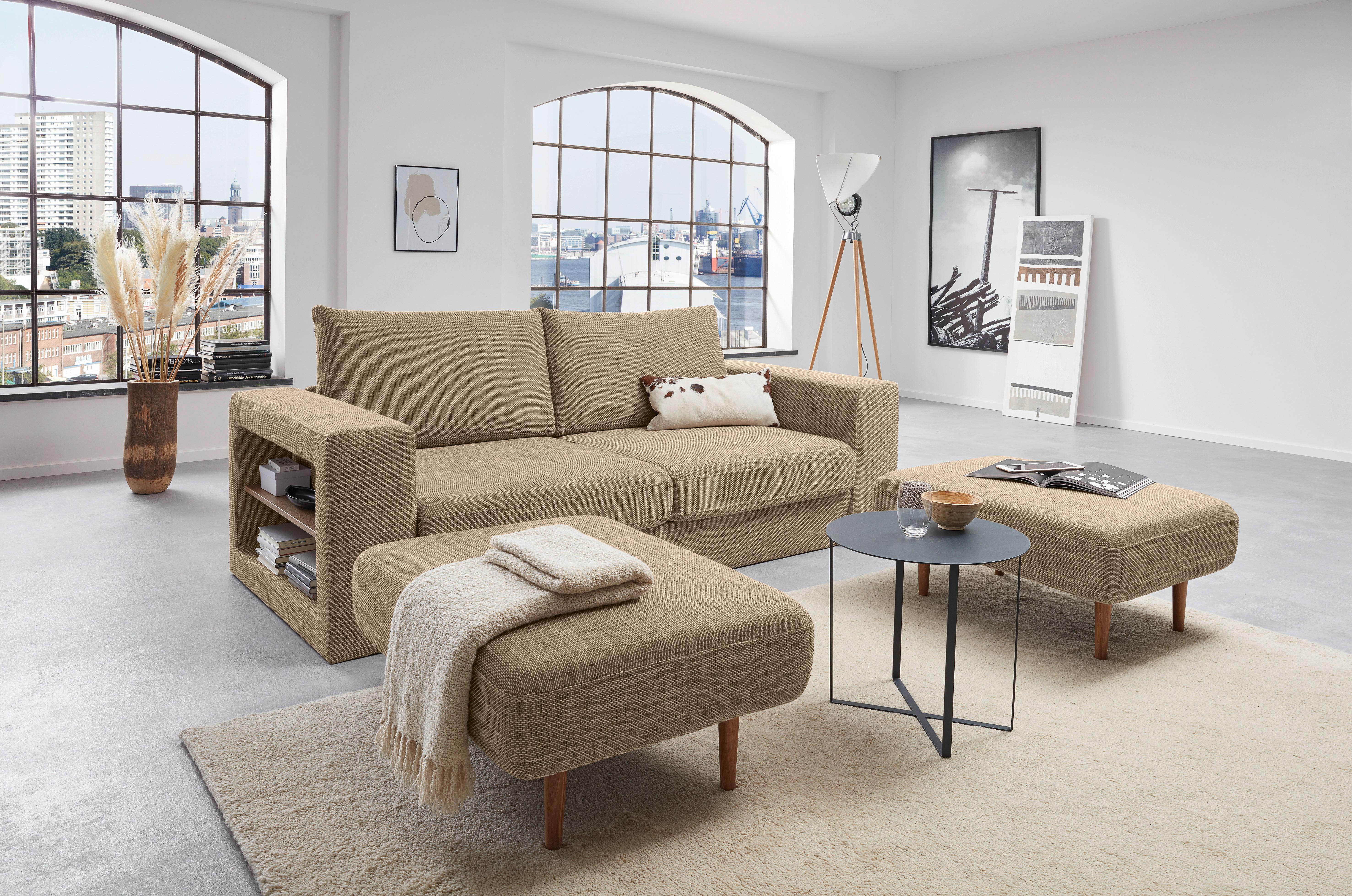2-sitzer-sofa Looks V-2 Mit Hockern Braun/beige - Eichefarben/Beige, Design, Textil (172/96/107cm) - LOOKS by W.Joop