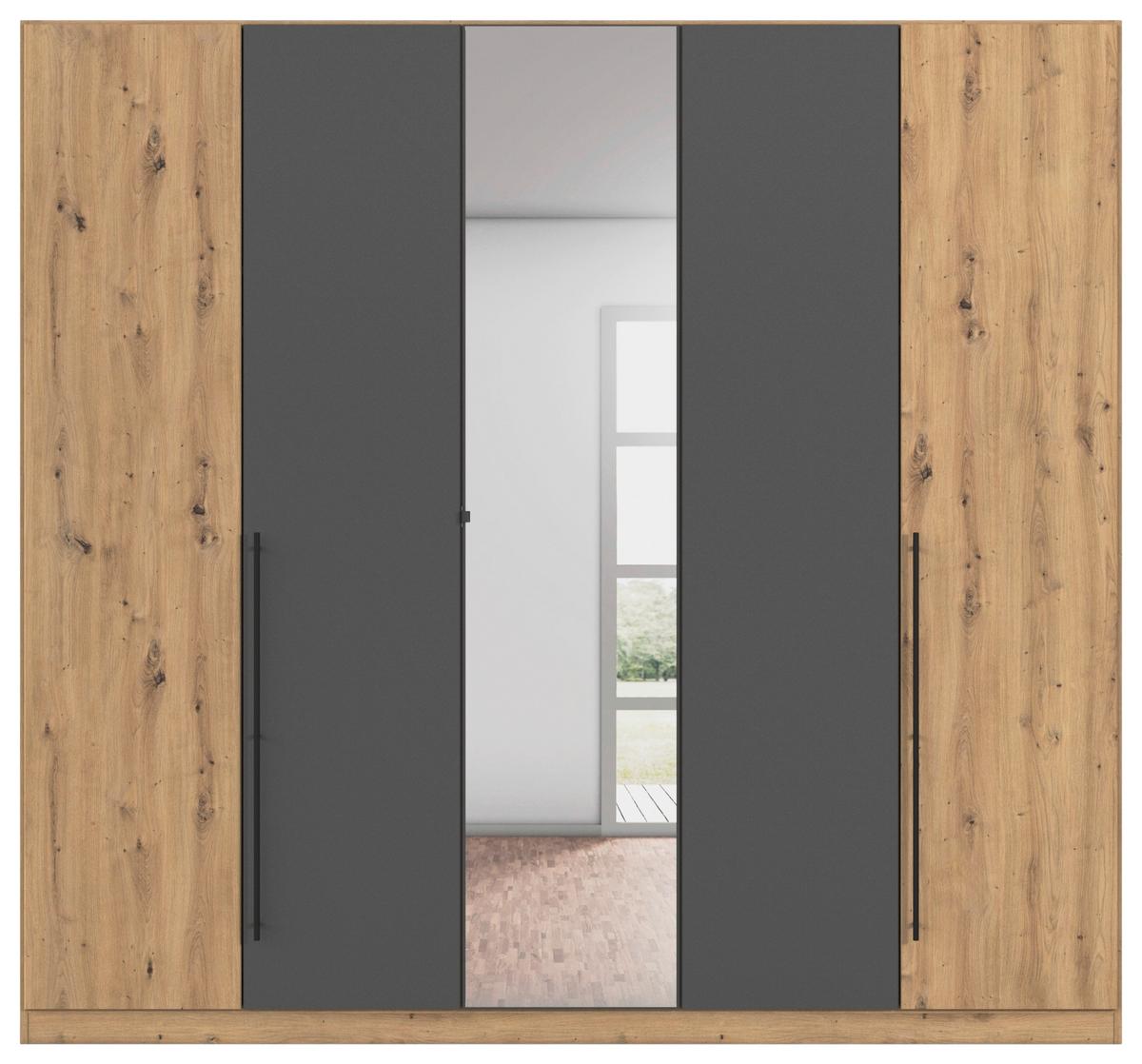 Kleiderschrank Safari mit Spiegel B: 226 cm - Eiche Artisan/Grau, KONVENTIONELL, Holzwerkstoff (226/210/54cm)