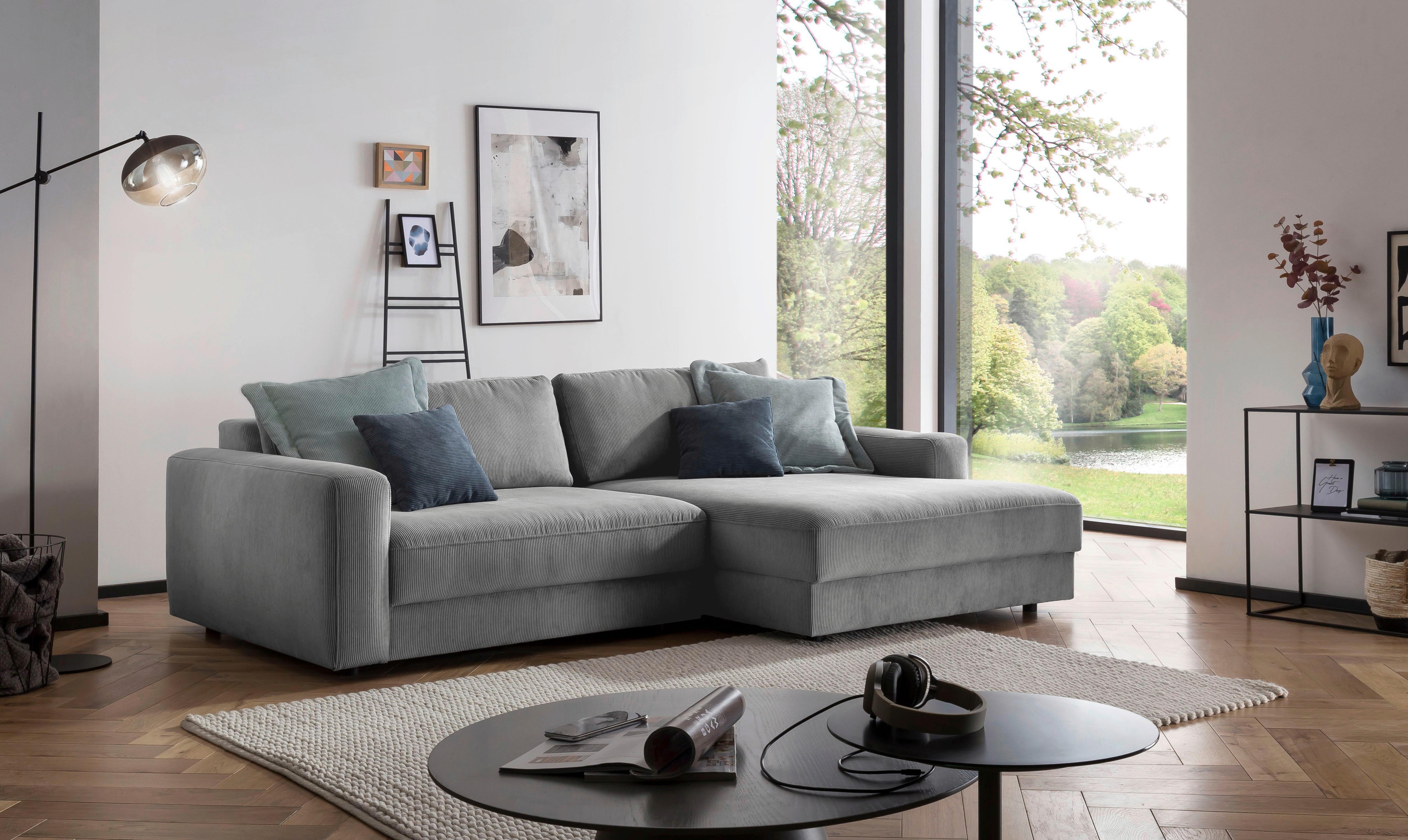 Ecksofa Bourbon - Schwarz/Grau, MODERN, Textil (250/176cm) - Trendmanufaktur